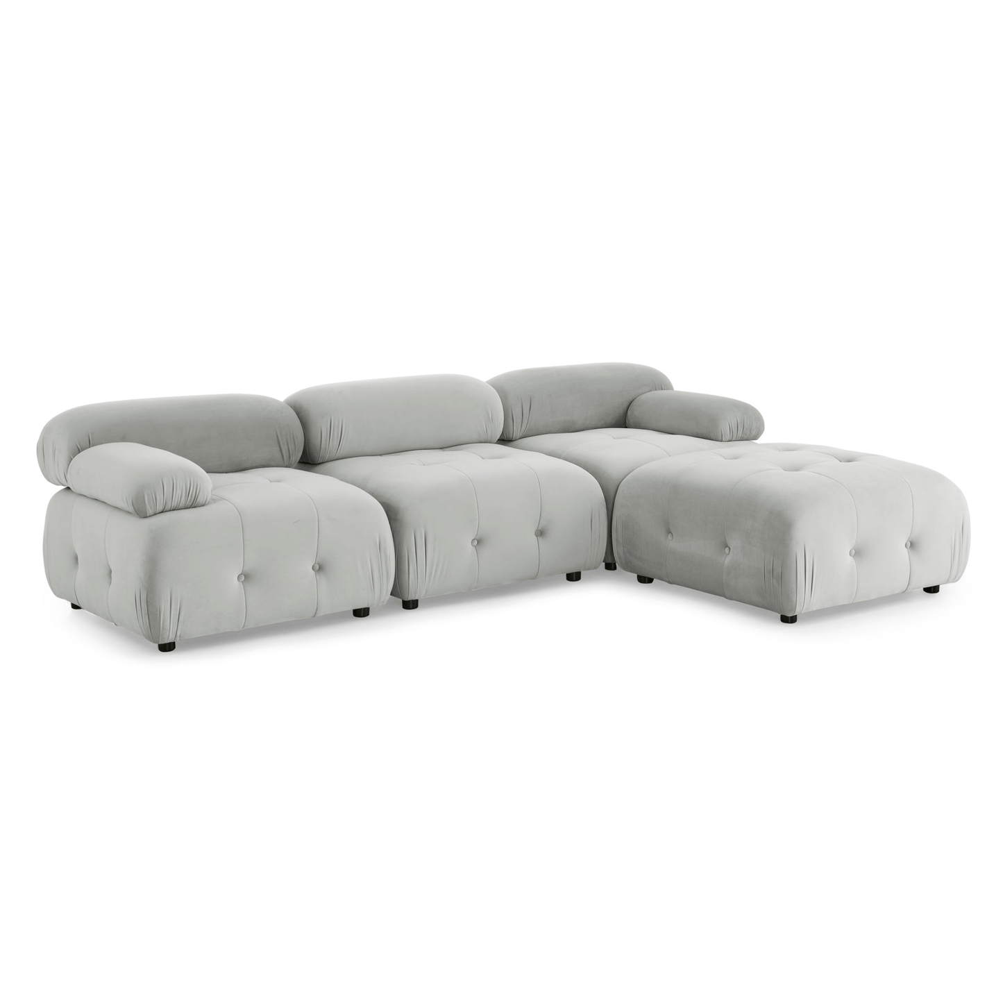 Modular Sectional Sofa - Grey Velvet, Button Tufted, L Shaped with Reversible Ottoman, DIY Combination - CurtisJ Designs