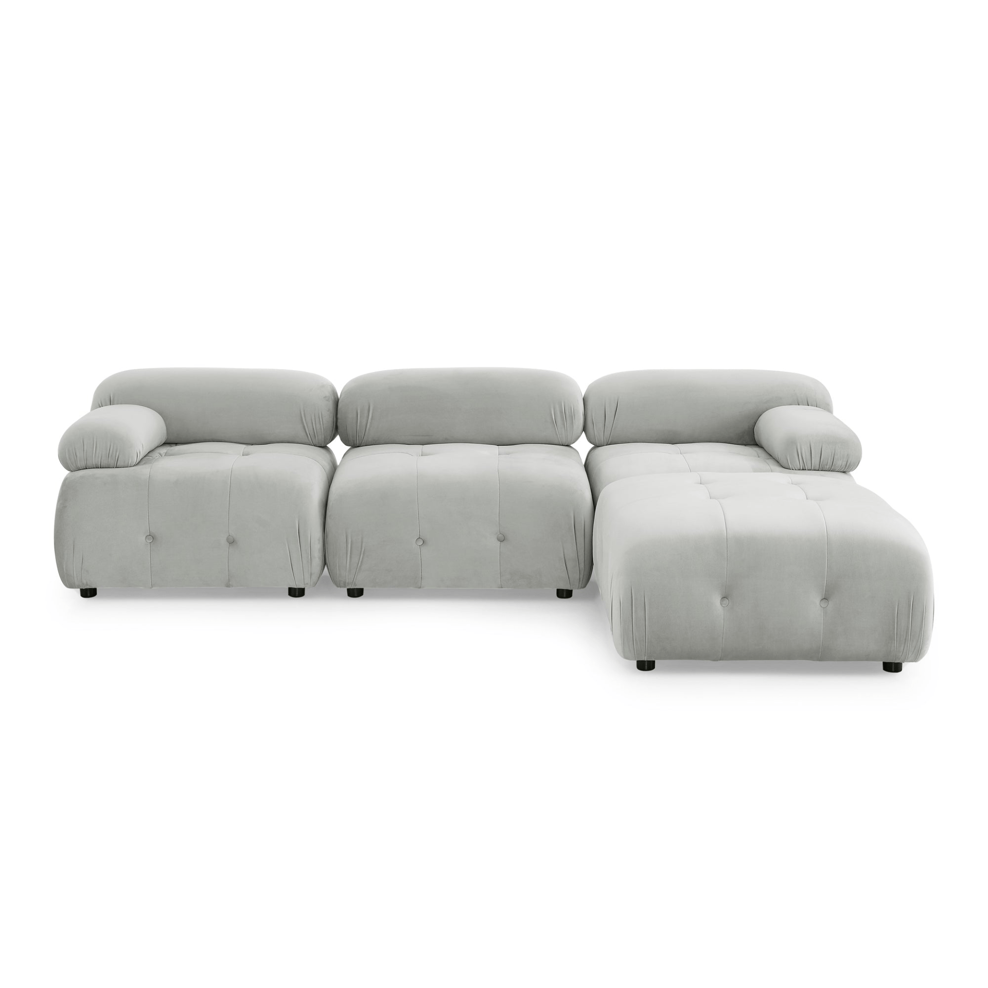 Modular Sectional Sofa - Grey Velvet, Button Tufted, L Shaped with Reversible Ottoman, DIY Combination - CurtisJ Designs