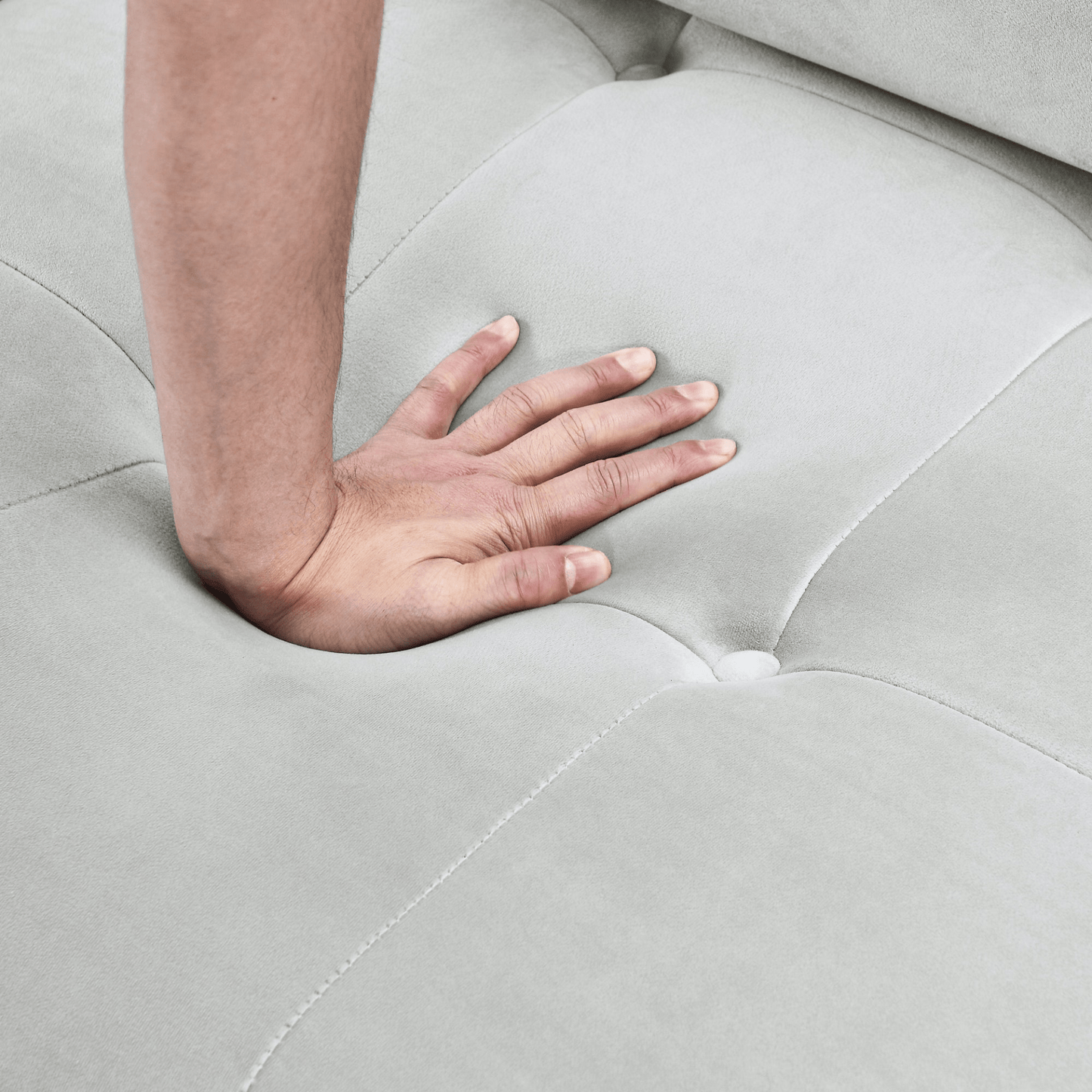 Modular Sectional Sofa - Grey Velvet, Button Tufted, L Shaped with Reversible Ottoman, DIY Combination - CurtisJ Designs