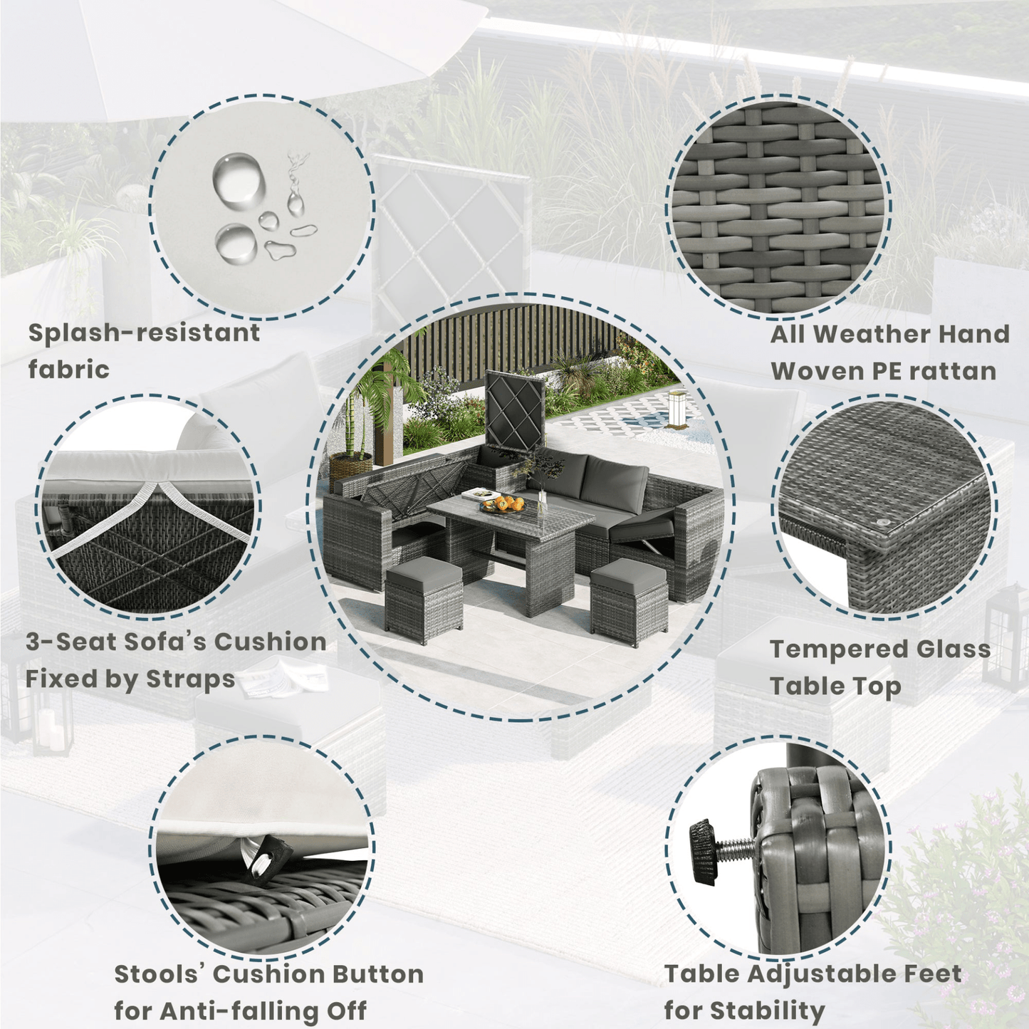 Outdoor 6 - Piece All Weather PE Rattan Sofa Set – Premium Garden Patio Wicker Sectional Furniture - CurtisJ Designs