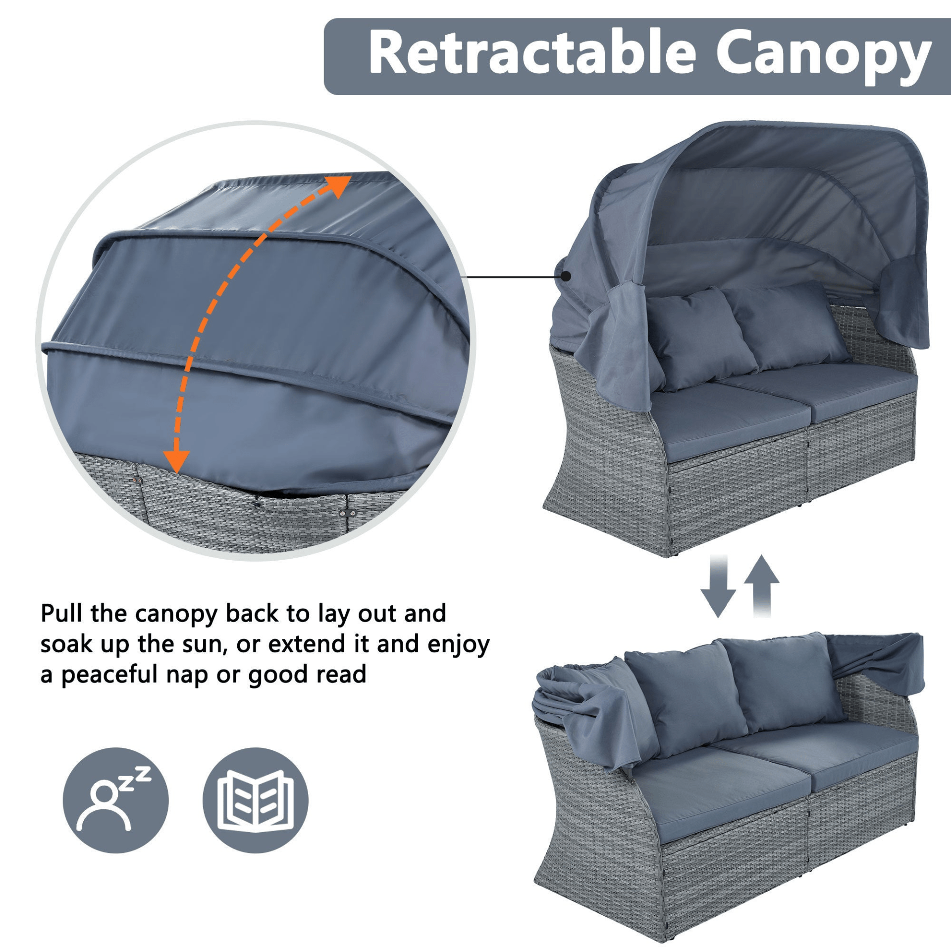 Outdoor Patio Furniture Set Daybed Sunbed with Retractable Canopy Conversation Set Wicker Furniture - CurtisJ Designs