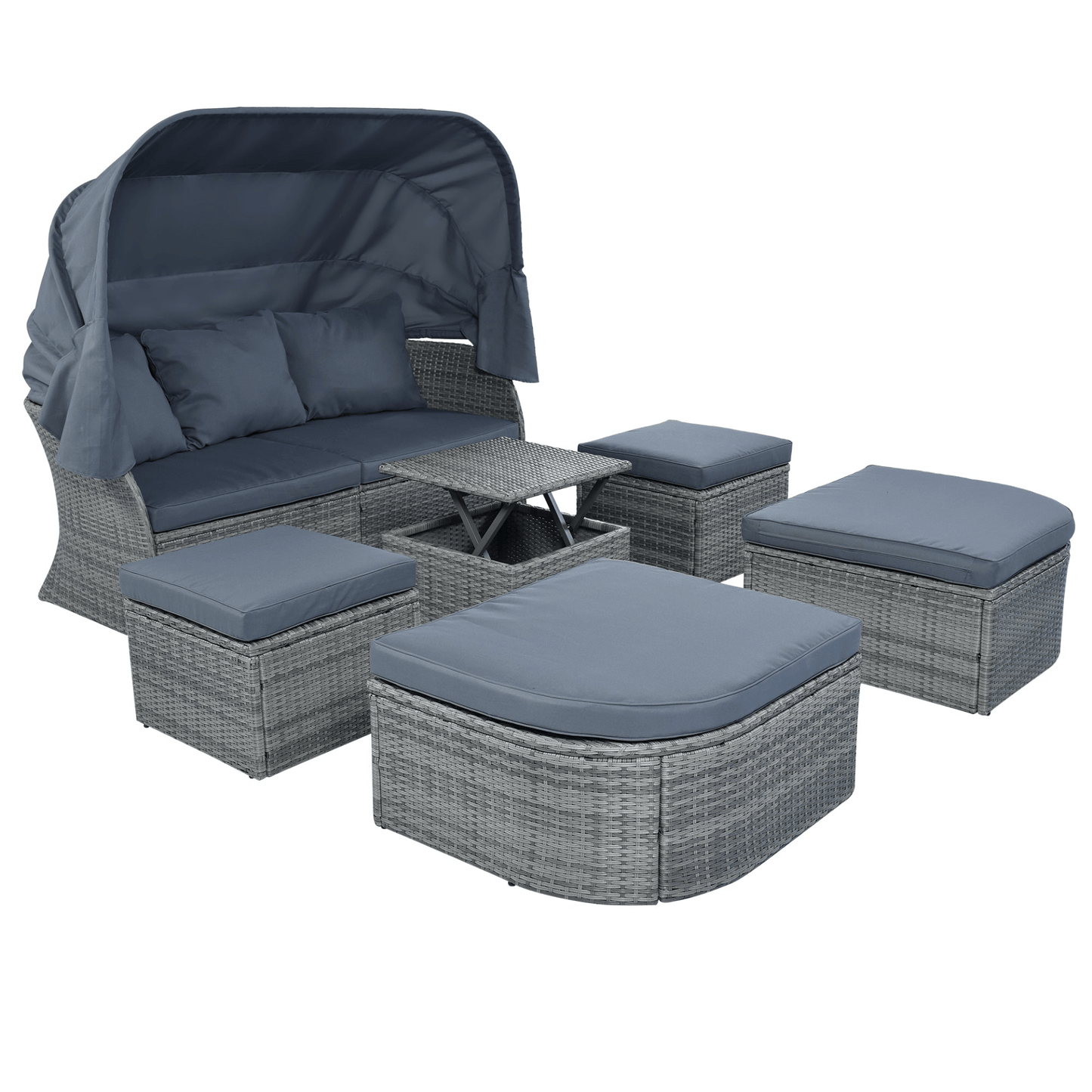 Outdoor Patio Furniture Set Daybed Sunbed with Retractable Canopy Conversation Set Wicker Furniture - CurtisJ Designs