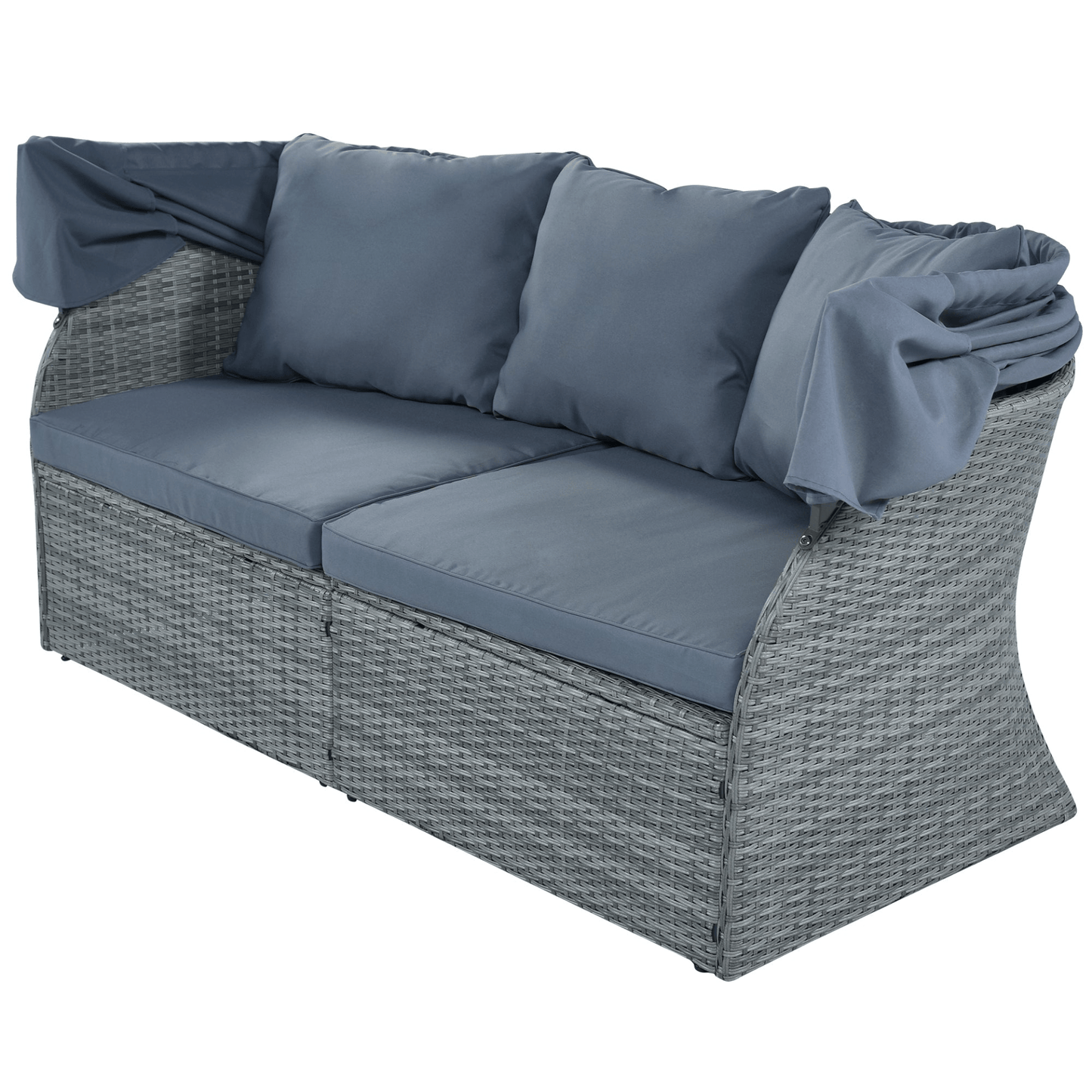 Outdoor Patio Furniture Set Daybed Sunbed with Retractable Canopy Conversation Set Wicker Furniture - CurtisJ Designs