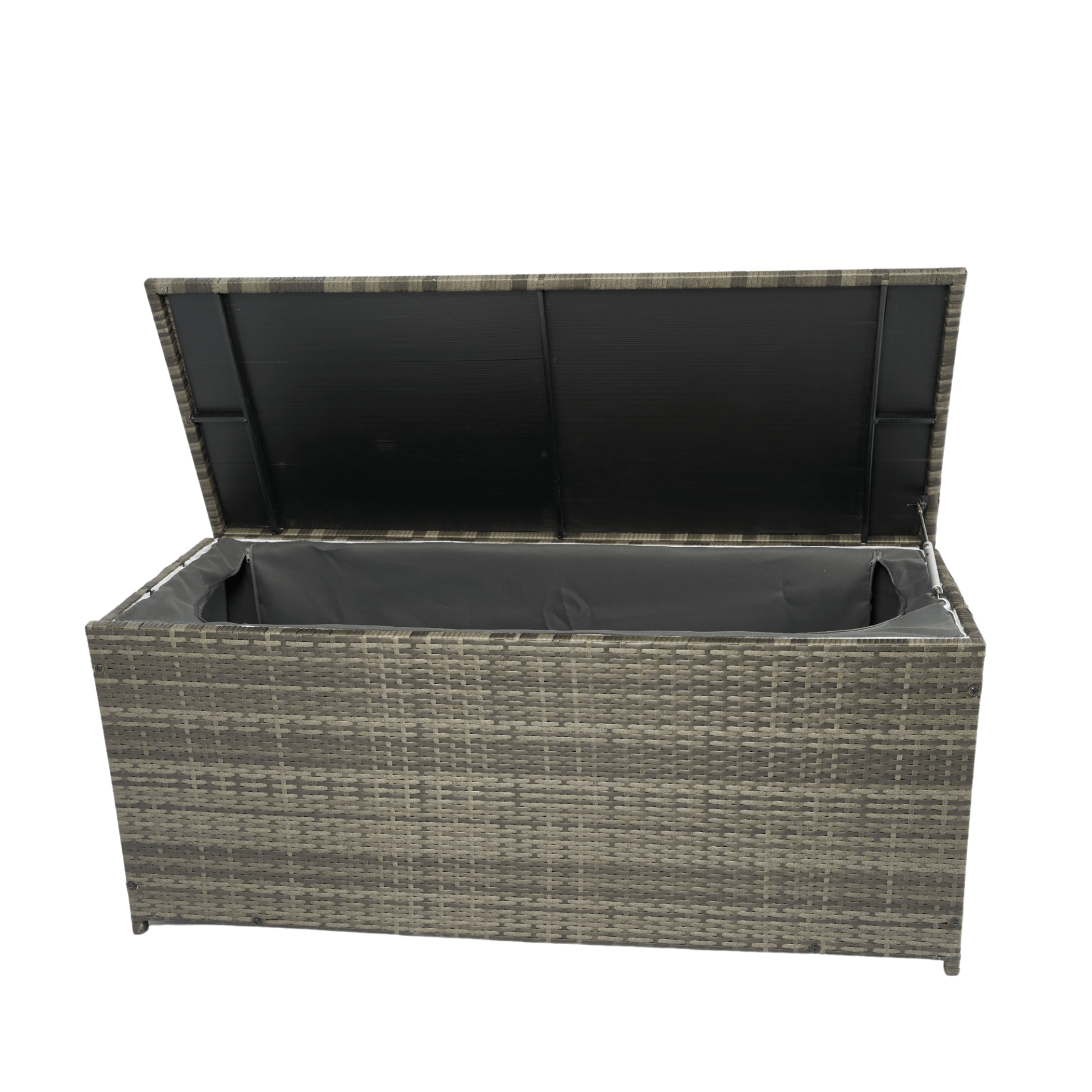 Outdoor Storage Box, 113 Gallon Wicker Patio Deck Boxes with Lid - Grey Wicker - CurtisJ Designs