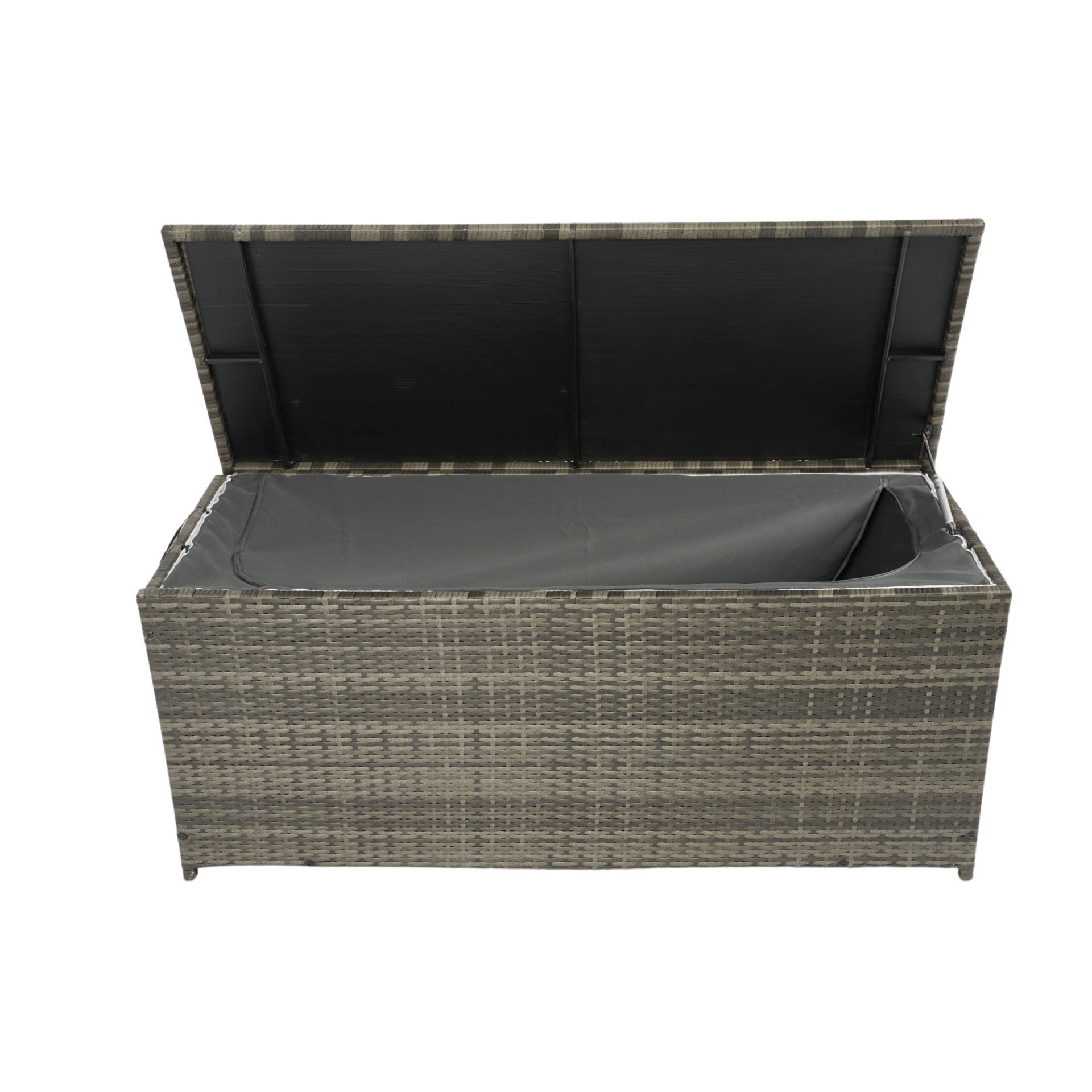 Outdoor Storage Box, 113 Gallon Wicker Patio Deck Boxes with Lid - Grey Wicker - CurtisJ Designs