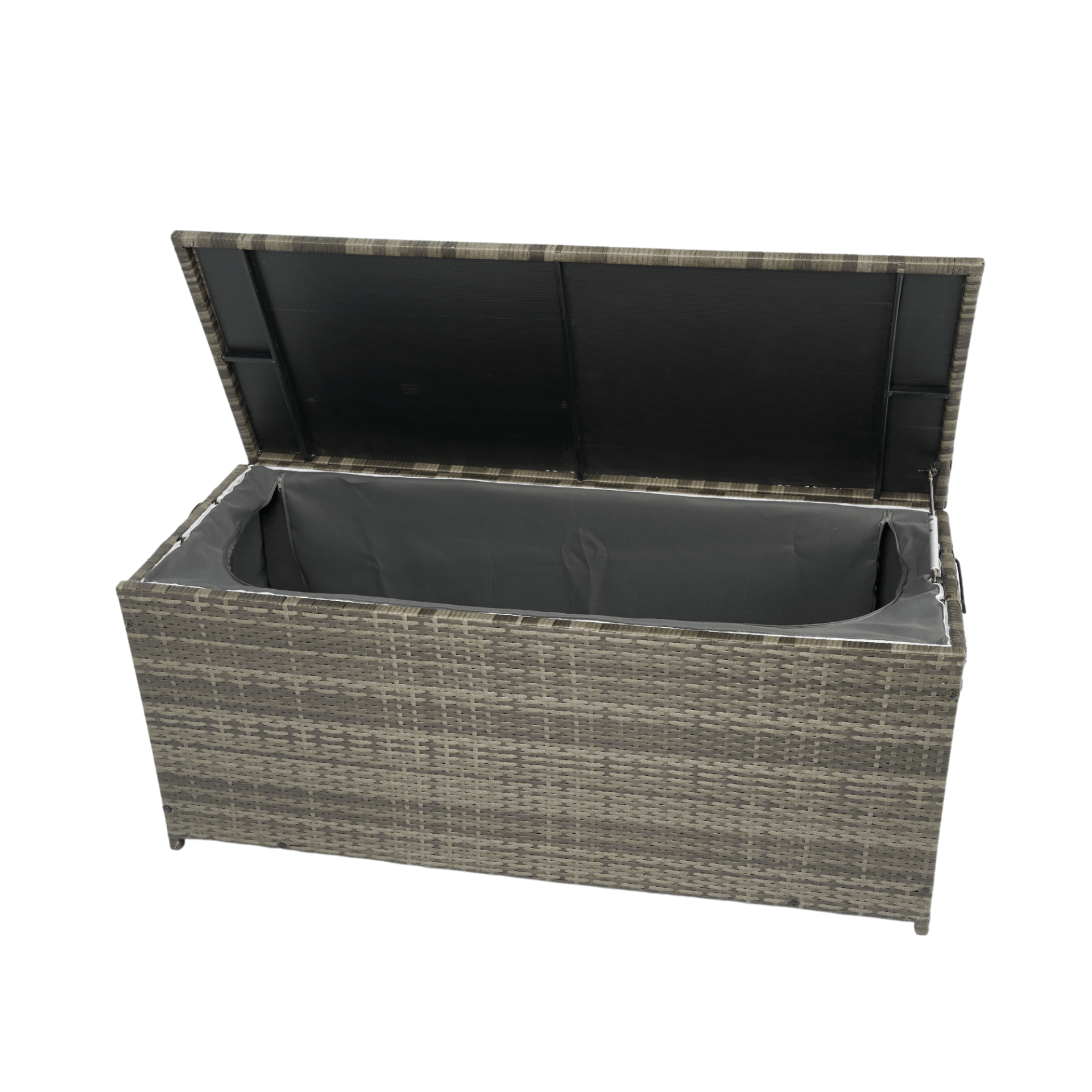 Outdoor Storage Box, 113 Gallon Wicker Patio Deck Boxes with Lid - Grey Wicker - CurtisJ Designs