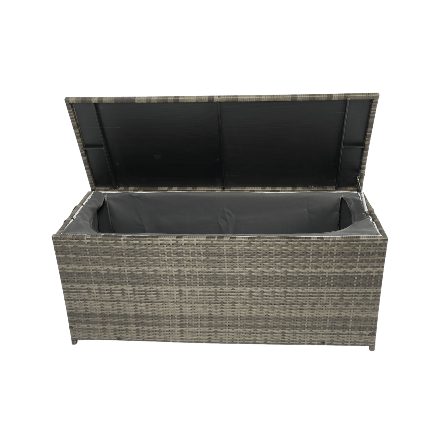 Outdoor Storage Box, 113 Gallon Wicker Patio Deck Boxes with Lid - Grey Wicker - CurtisJ Designs