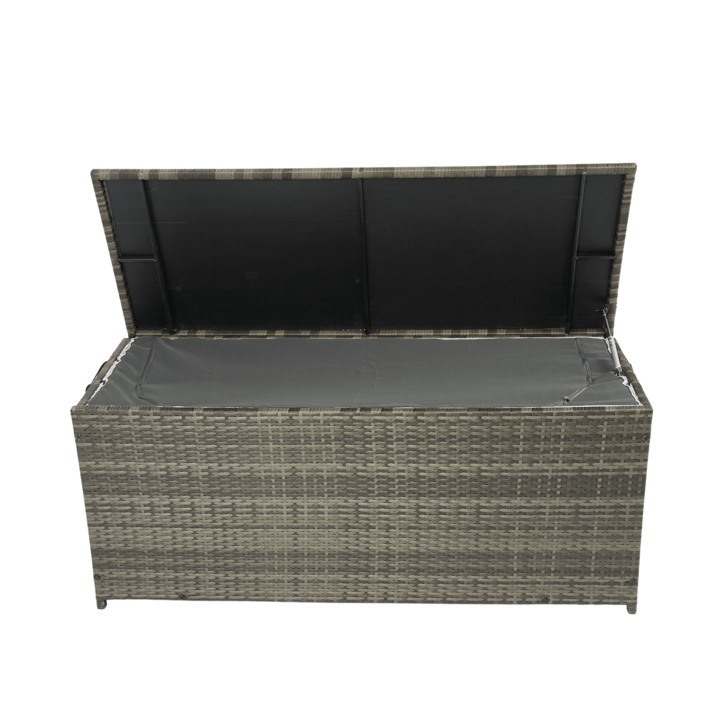 Outdoor Storage Box, 113 Gallon Wicker Patio Deck Boxes with Lid - Grey Wicker - CurtisJ Designs