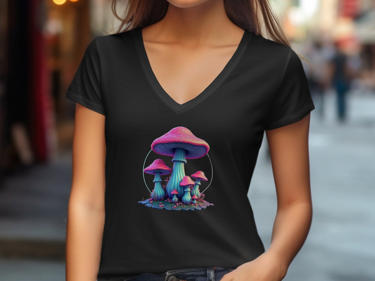 Psychedelic Fungi V - Neck T-Shirt - CurtisJ Designs