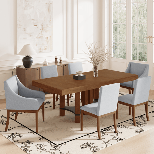 Rustic 7 - Piece Extendable Dining Table Set - 76.4'' Table with 18'' Removable Leaf, 2 Arm Chairs & 4 Armless Chairs, Brown - CurtisJ Designs