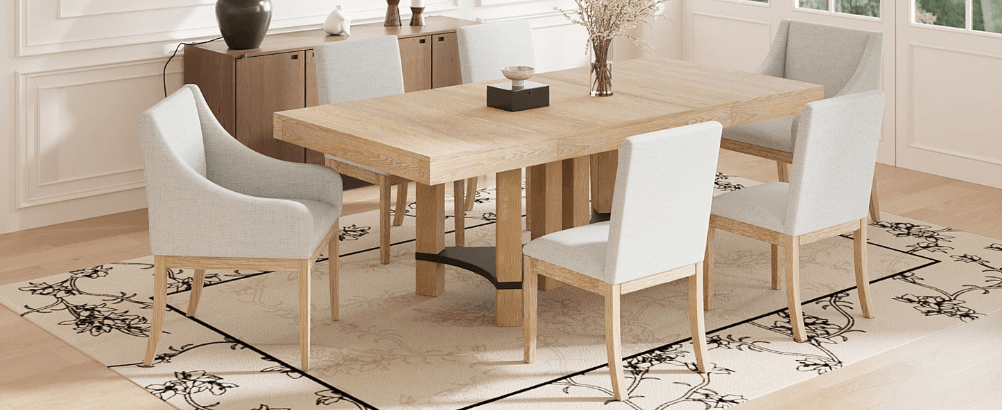 Rustic 7 - Piece Extendable Dining Table Set with Removable Leaf, 2 Arm Chairs & 4 Armless Chairs, Natural Finish - CurtisJ Designs