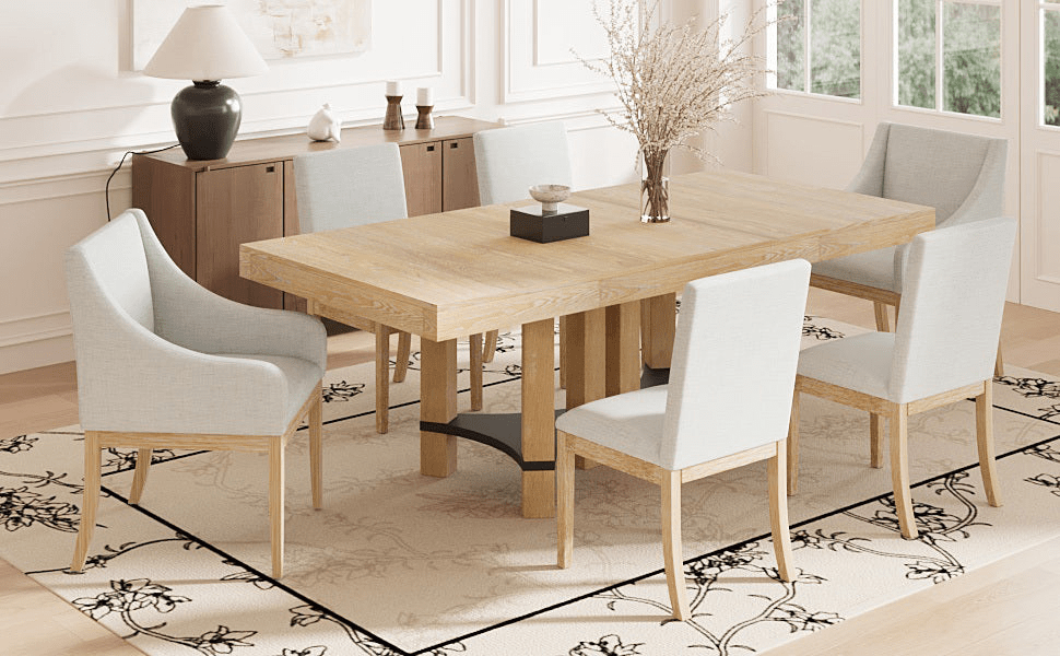 Rustic 7 - Piece Extendable Dining Table Set with Removable Leaf, 2 Arm Chairs & 4 Armless Chairs, Natural Finish - CurtisJ Designs