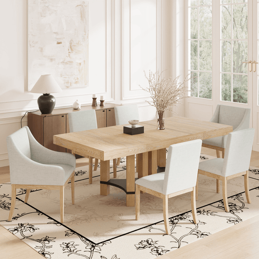 Rustic 7 - Piece Extendable Dining Table Set with Removable Leaf, 2 Arm Chairs & 4 Armless Chairs, Natural Finish - CurtisJ Designs