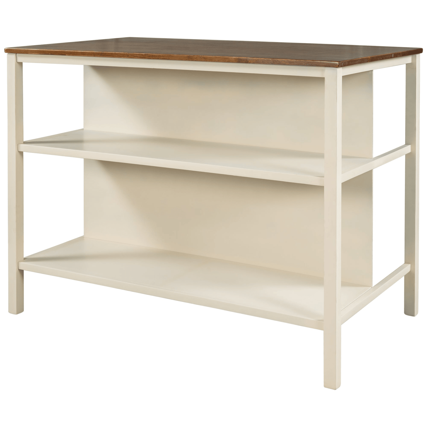 Solid Wood Rustic 45" Stationary Kitchen Island with 2 Open Shelves, Walnut+Cream White - CurtisJ Designs