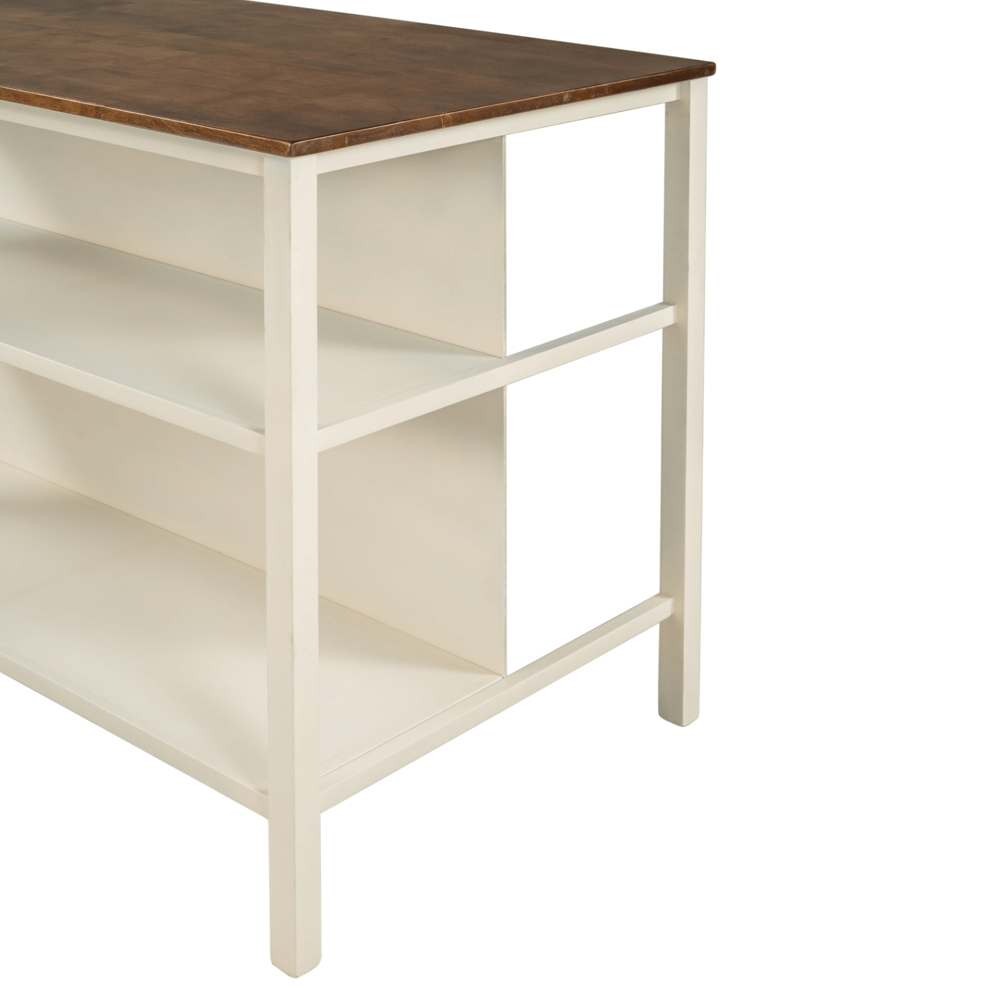 Solid Wood Rustic 45" Stationary Kitchen Island with 2 Open Shelves, Walnut+Cream White - CurtisJ Designs