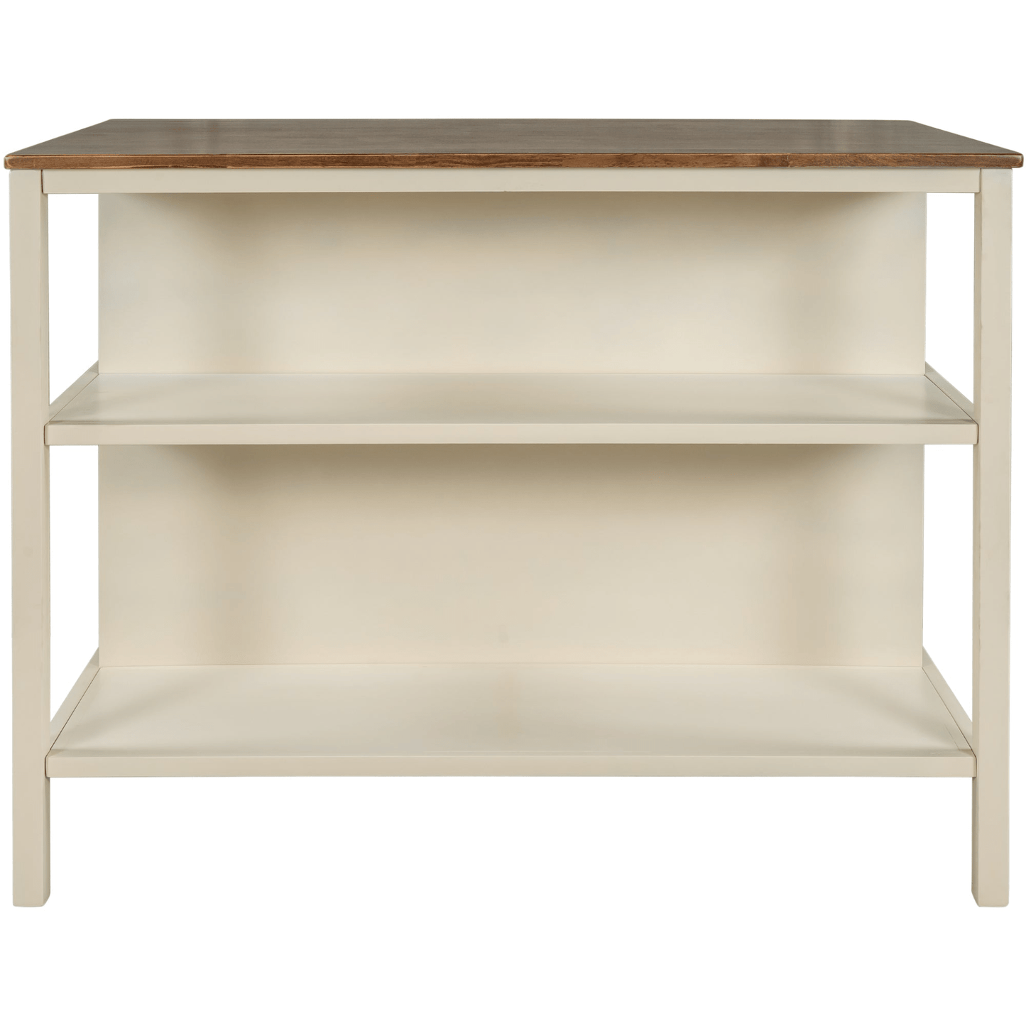 Solid Wood Rustic 45" Stationary Kitchen Island with 2 Open Shelves, Walnut+Cream White - CurtisJ Designs