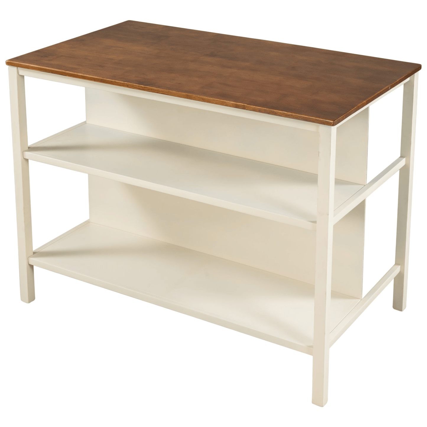 Solid Wood Rustic 45" Stationary Kitchen Island with 2 Open Shelves, Walnut+Cream White - CurtisJ Designs