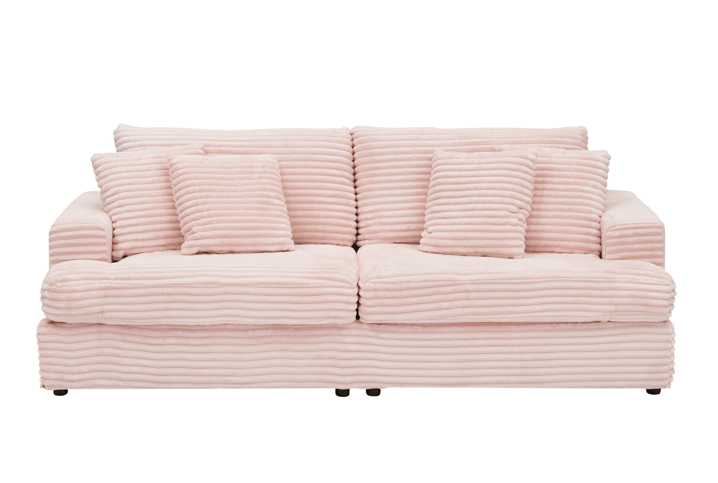 Spacious 79.3" Corduroy Sofa - 3 Seater with 4 Matching Toss Pillows, Modern Design, Comfortable Couch for Living Room - Pink - CurtisJ Designs