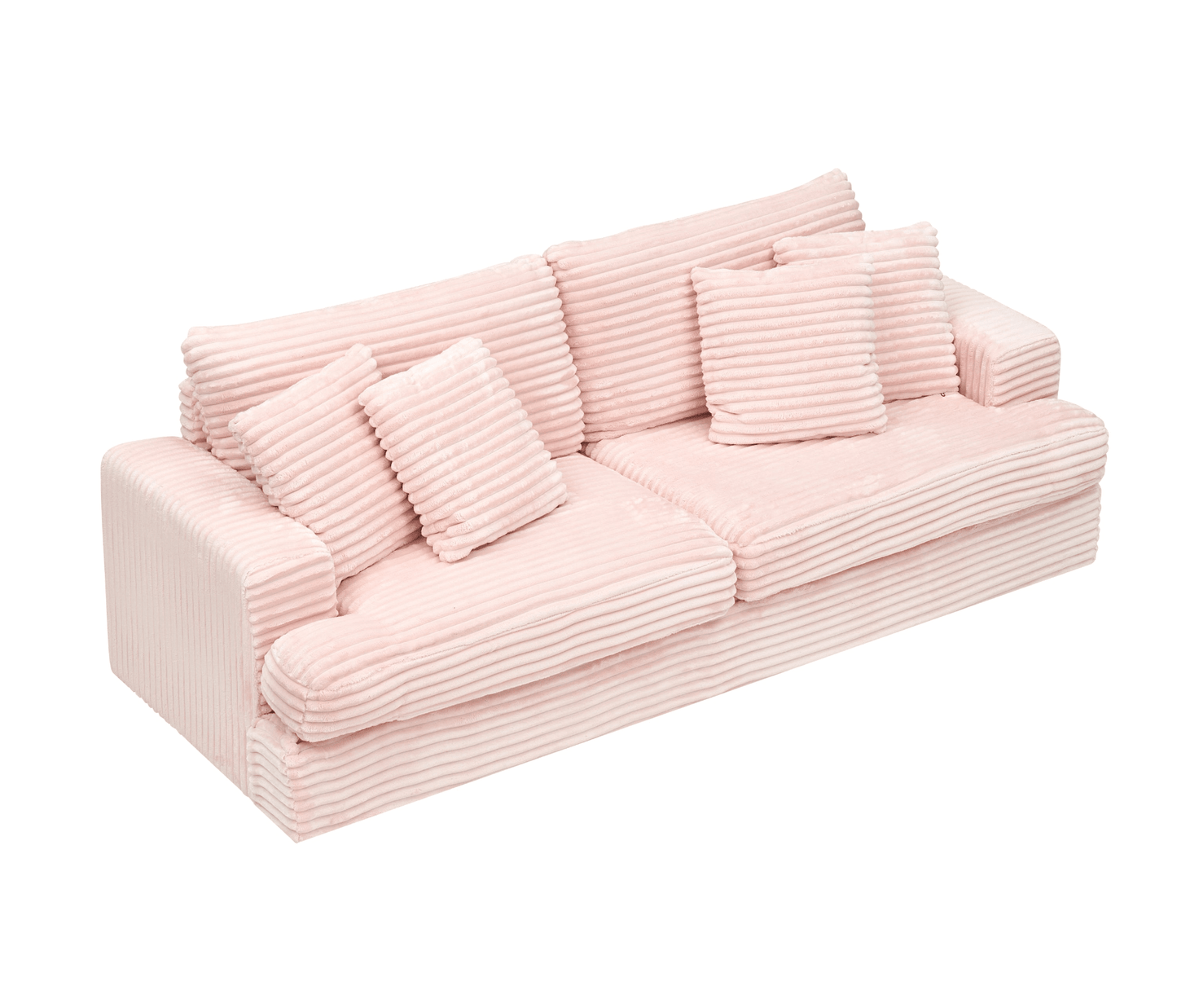 Spacious 79.3" Corduroy Sofa - 3 Seater with 4 Matching Toss Pillows, Modern Design, Comfortable Couch for Living Room - Pink - CurtisJ Designs