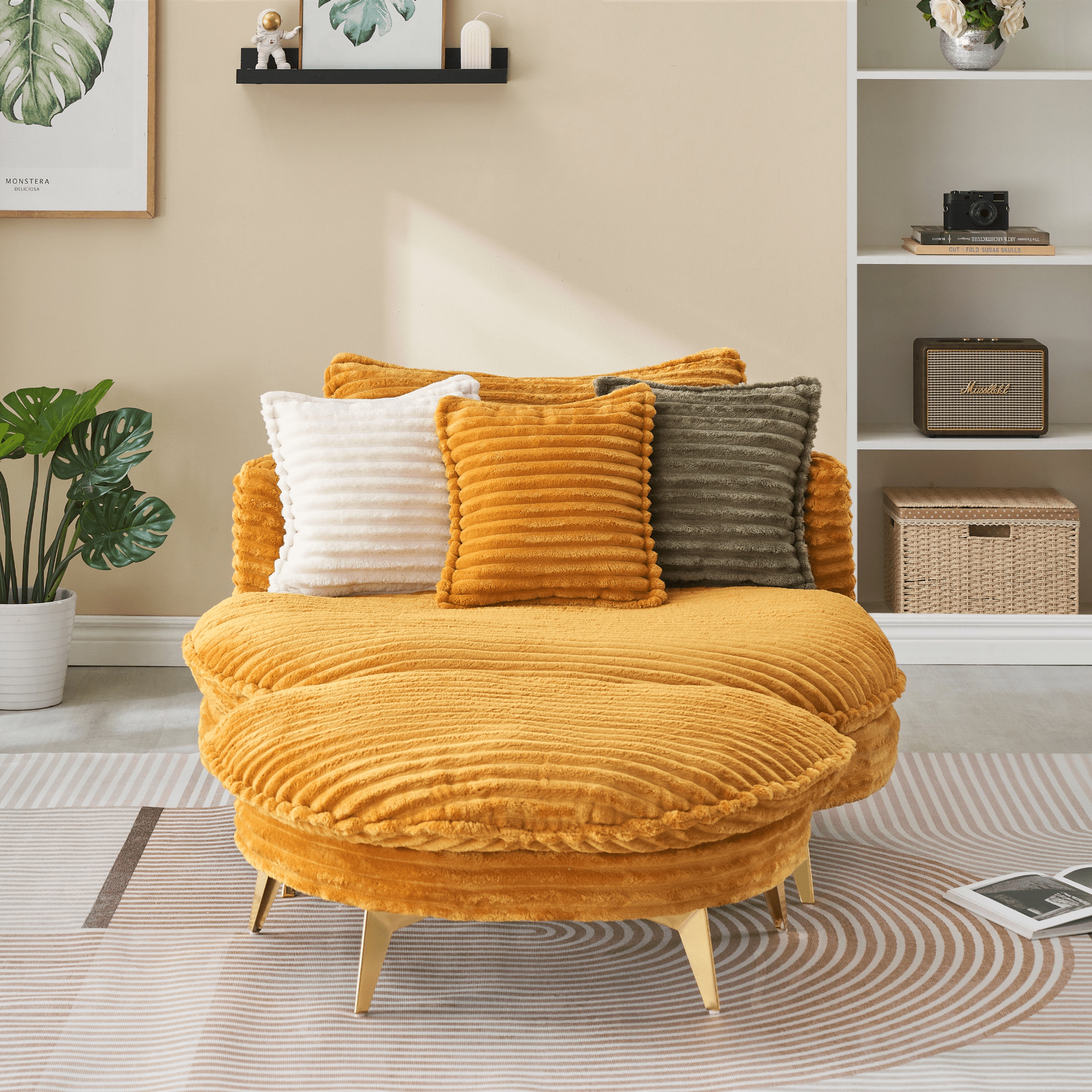 Stylish 65" Yellow Corduroy Sofa with 3 Throw Pillows - Perfect for Apartment, Office, or Living Room - CurtisJ Designs