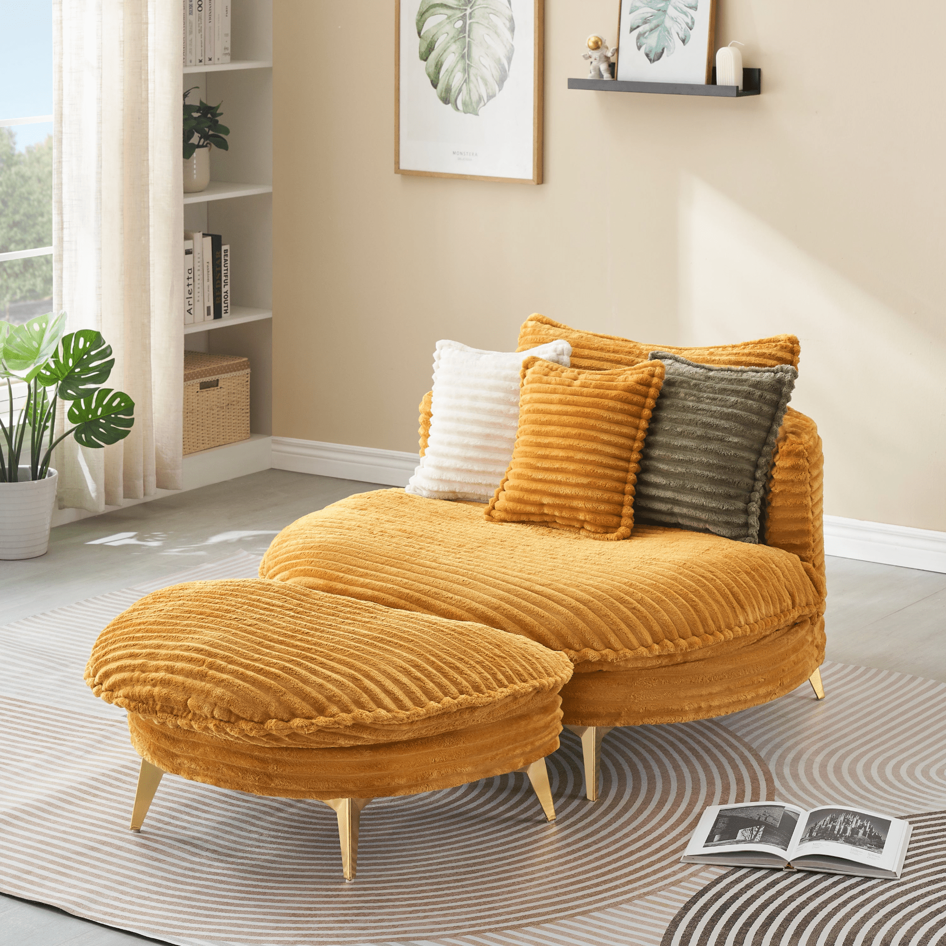 Stylish 65" Yellow Corduroy Sofa with 3 Throw Pillows - Perfect for Apartment, Office, or Living Room - CurtisJ Designs