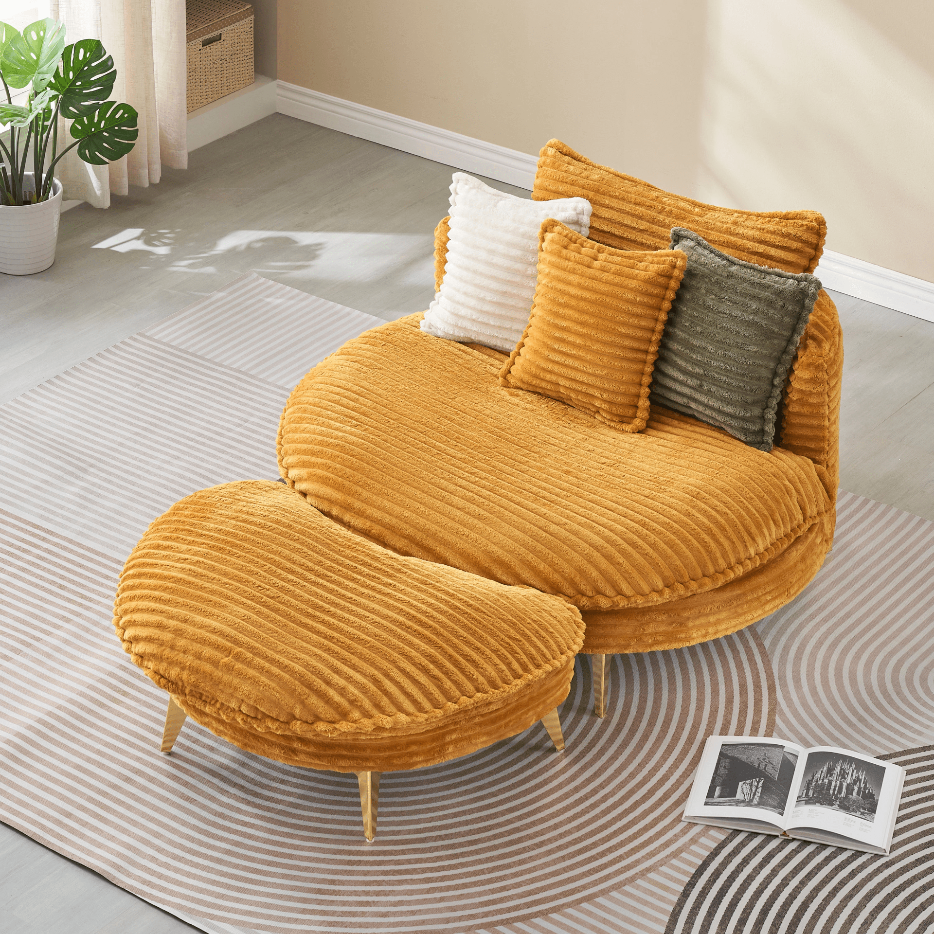 Stylish 65" Yellow Corduroy Sofa with 3 Throw Pillows - Perfect for Apartment, Office, or Living Room - CurtisJ Designs