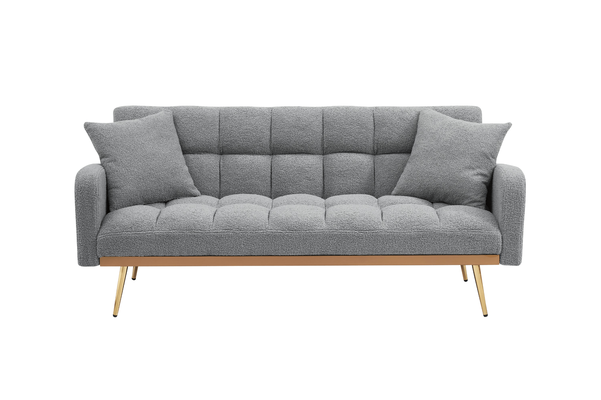 Stylish 69 - Inch Grey Sofa Bed with Adjustable Design & Teddy Fleece – Includes 2 Throw Pillows for Ultimate Comfort - CurtisJ Designs