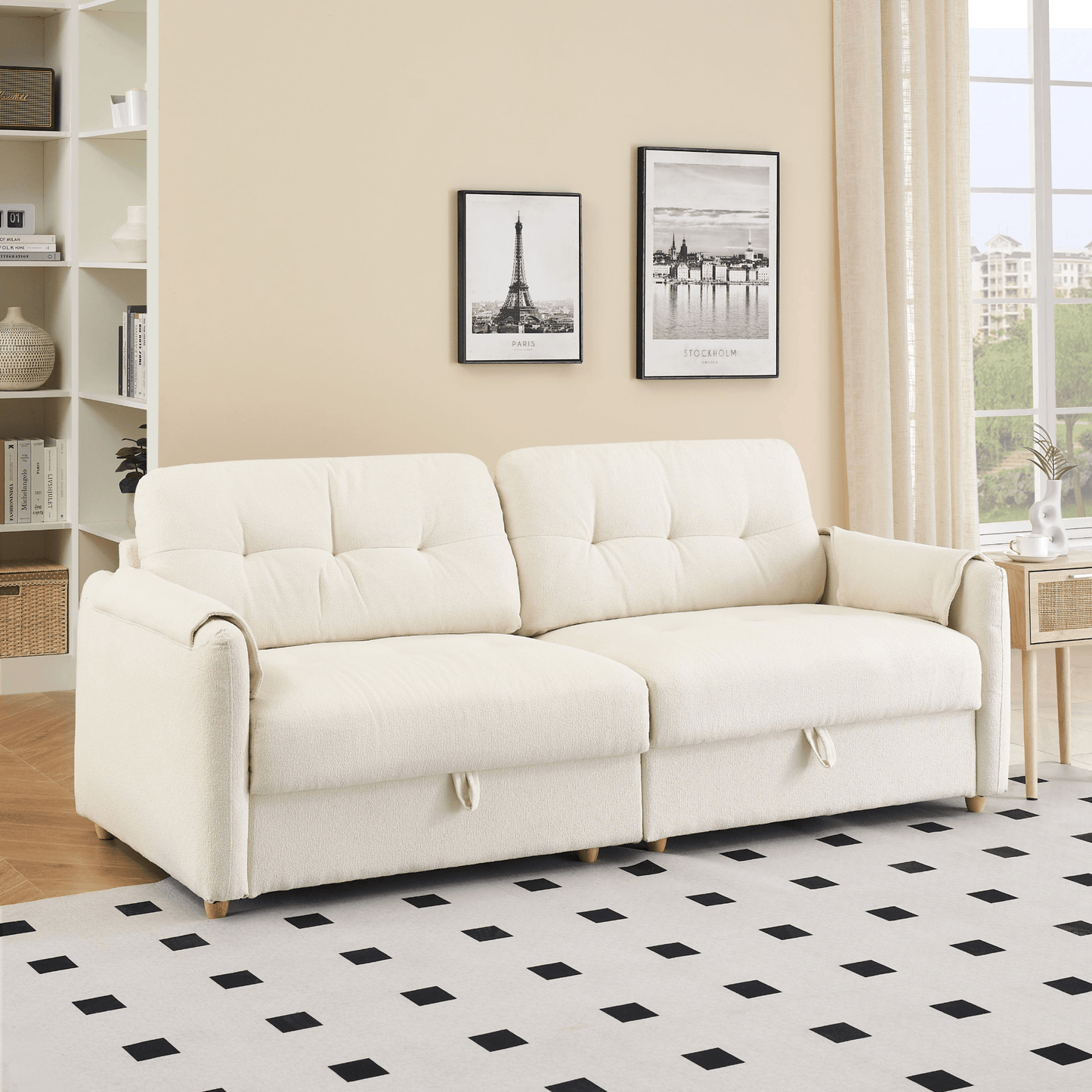 Stylish 79.5" Teddy Cotton Linen Sofa with Metal Conical Long Legs - Beige | Modern Comfort and Elegance - CurtisJ Designs