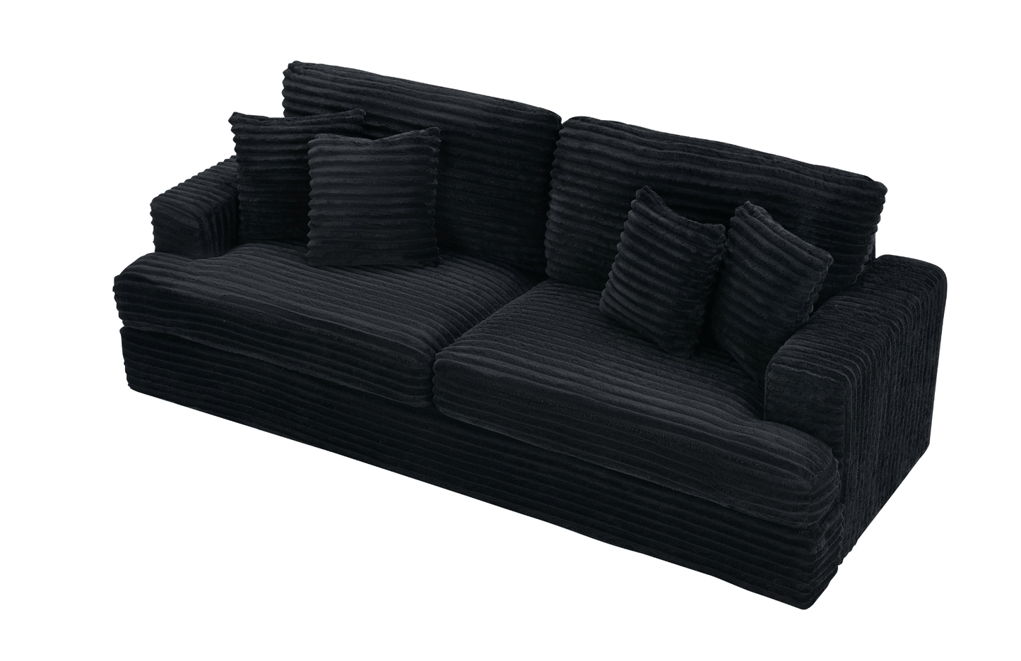 Stylish Black Corduroy 3 - Seater Sofa with 4 Pillows – Spacious & Comfortable for Modern Living Rooms - CurtisJ Designs