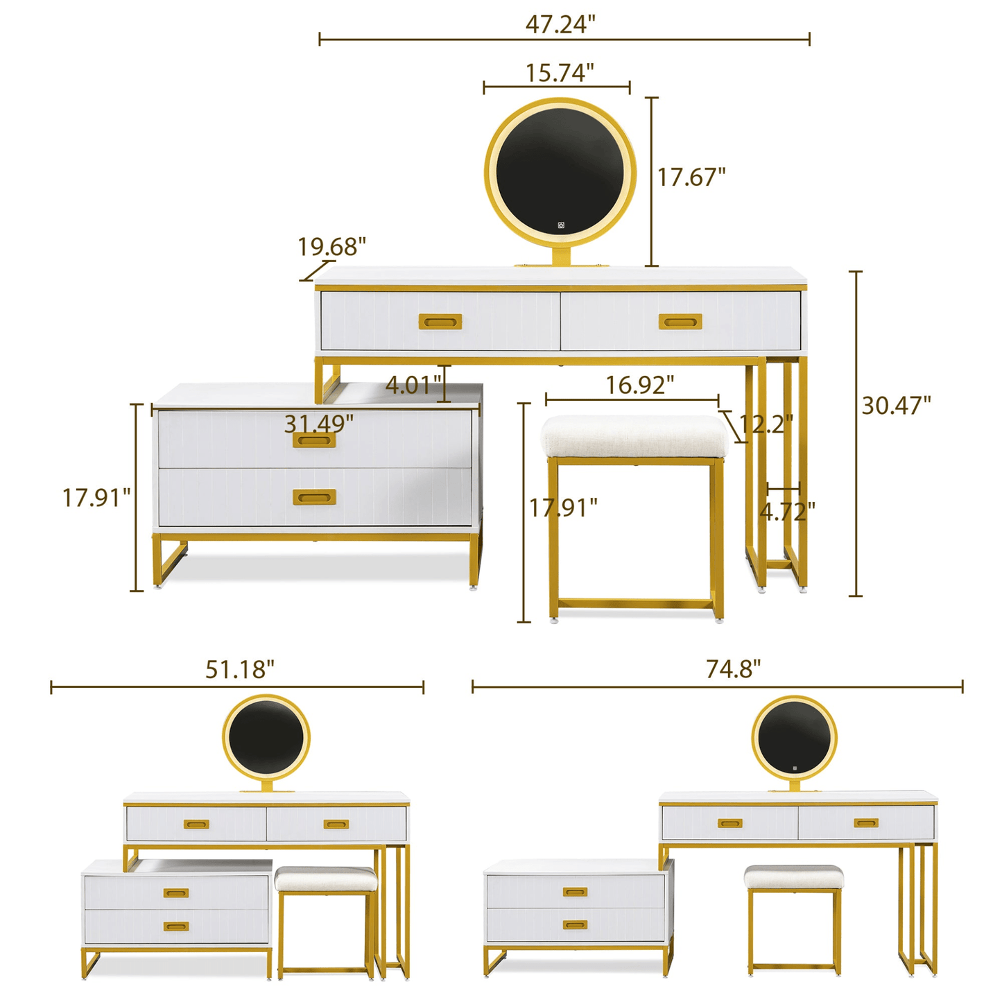 Stylish Modern Vanity Table with Movable Side Cabinet & 4 - Drawers | Perfect for Makeup & Storage - CurtisJ Designs