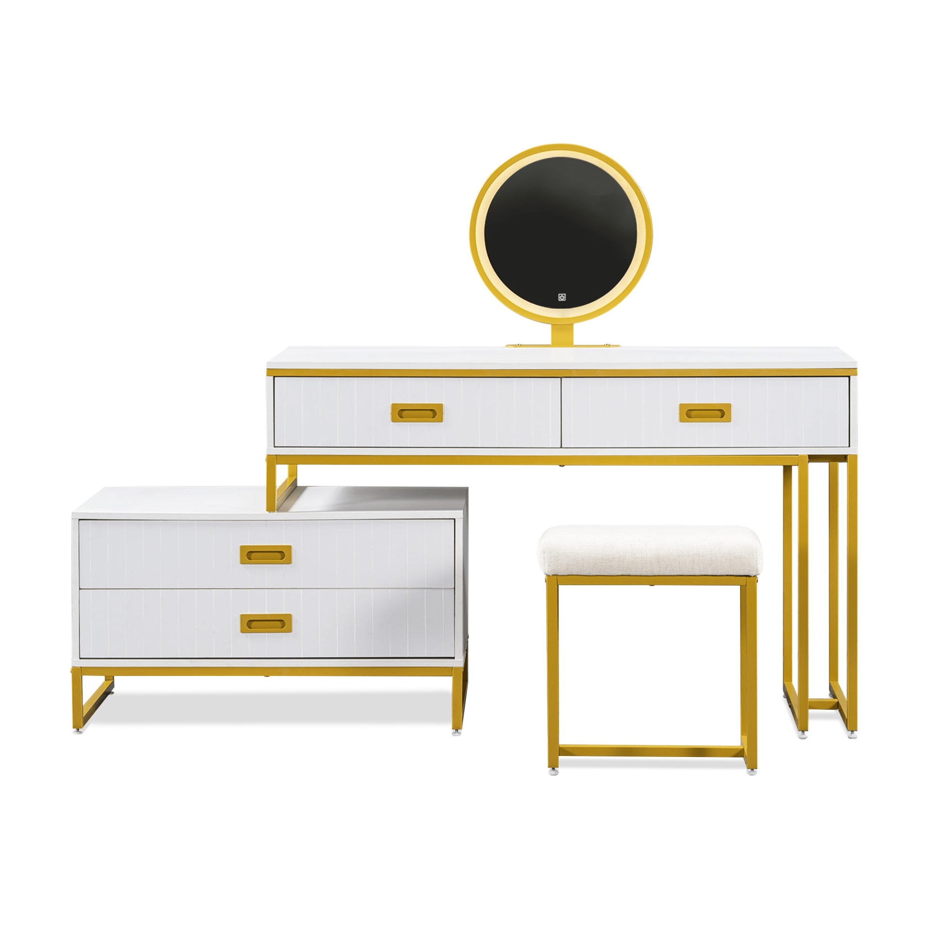 Stylish Modern Vanity Table with Movable Side Cabinet & 4 - Drawers | Perfect for Makeup & Storage - CurtisJ Designs