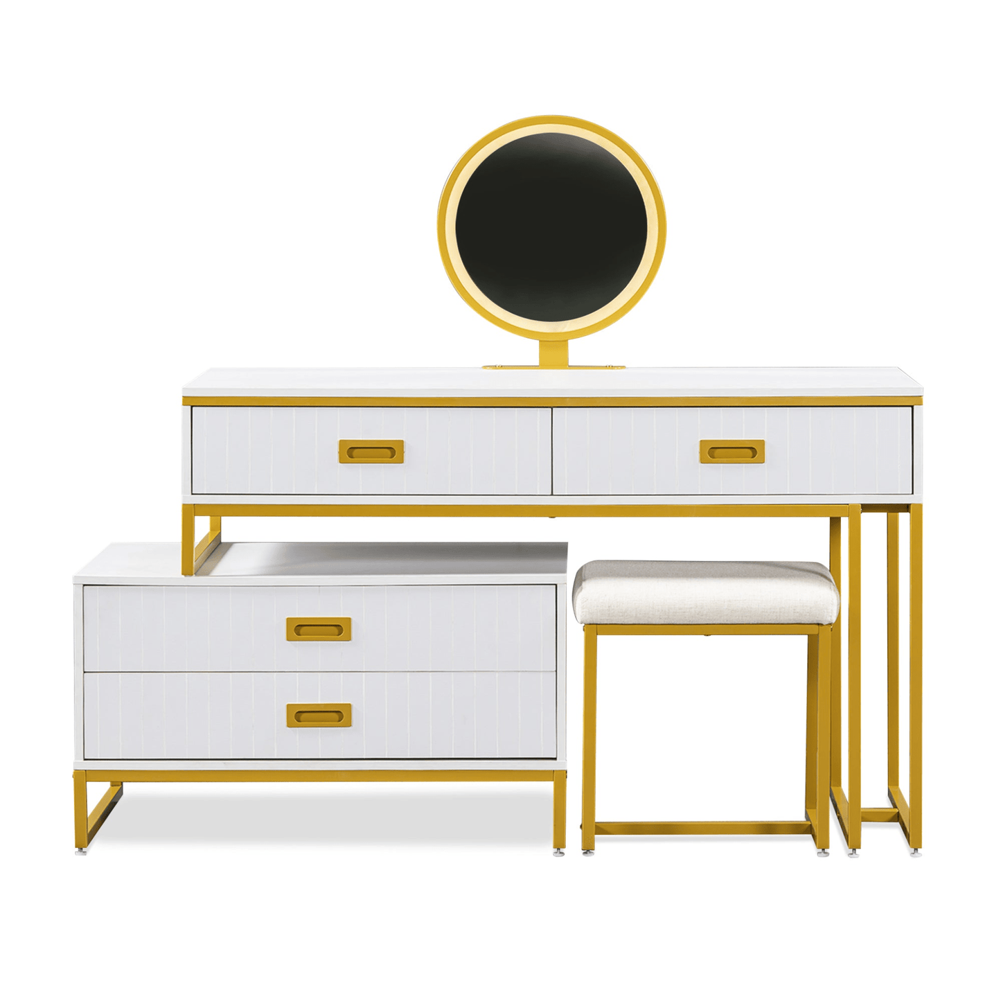 Stylish Modern Vanity Table with Movable Side Cabinet & 4 - Drawers | Perfect for Makeup & Storage - CurtisJ Designs