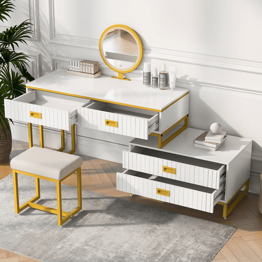 Stylish Modern Vanity Table with Movable Side Cabinet & 4 - Drawers | Perfect for Makeup & Storage - CurtisJ Designs