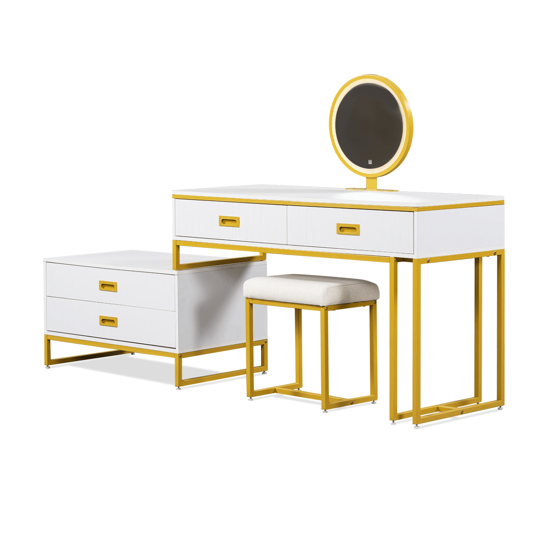 Stylish Modern Vanity Table with Movable Side Cabinet & 4 - Drawers | Perfect for Makeup & Storage - CurtisJ Designs