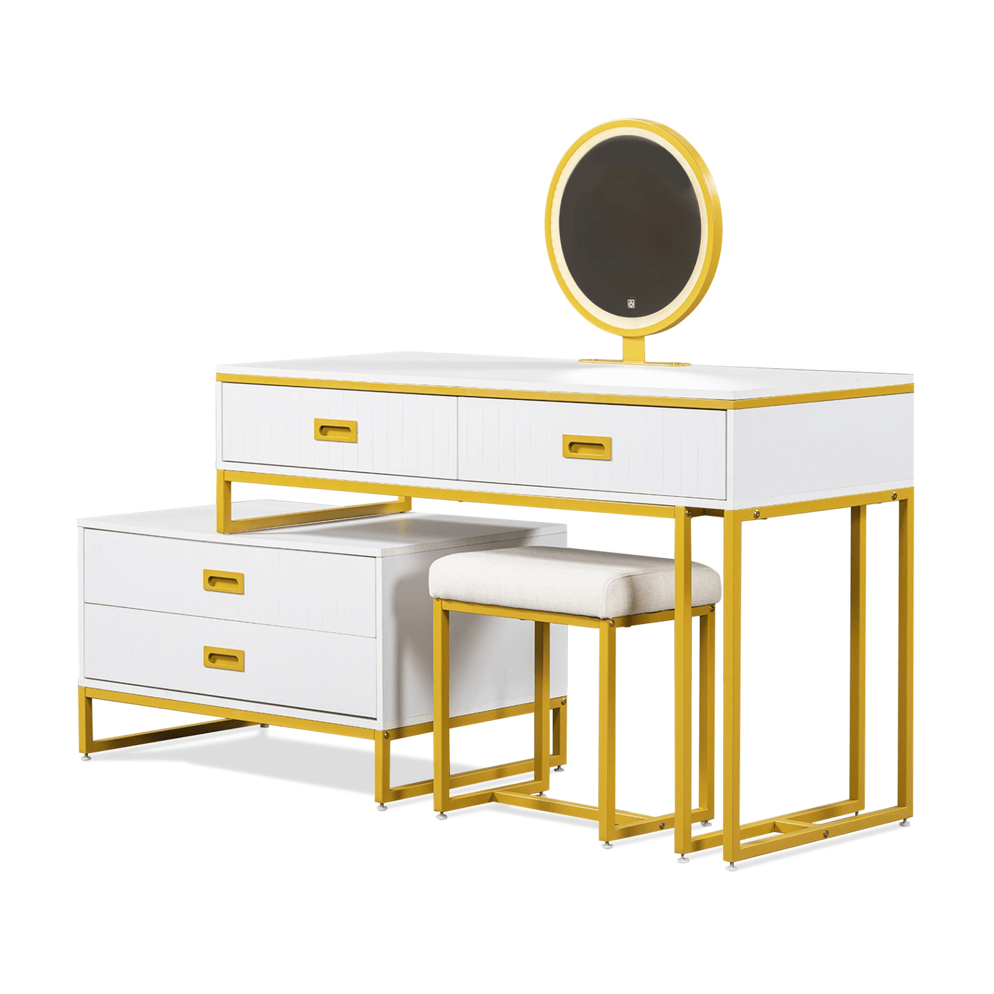 Stylish Modern Vanity Table with Movable Side Cabinet & 4 - Drawers | Perfect for Makeup & Storage - CurtisJ Designs