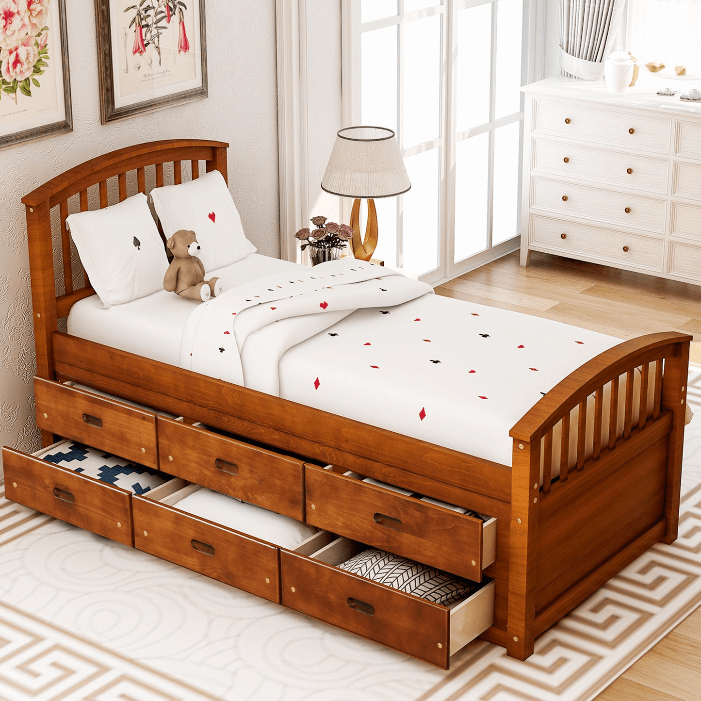 Twin Size Platform Storage Bed Solid Wood Bed with 6 Drawers - CurtisJ Designs