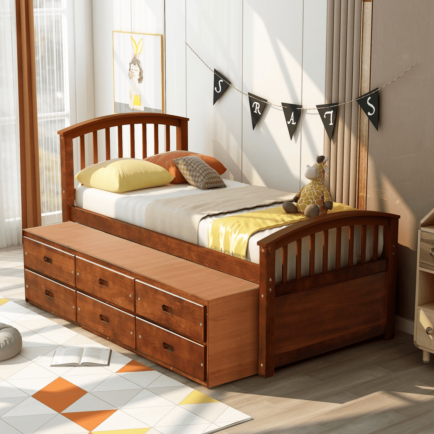 Twin Size Platform Storage Bed Solid Wood Bed with 6 Drawers - CurtisJ Designs