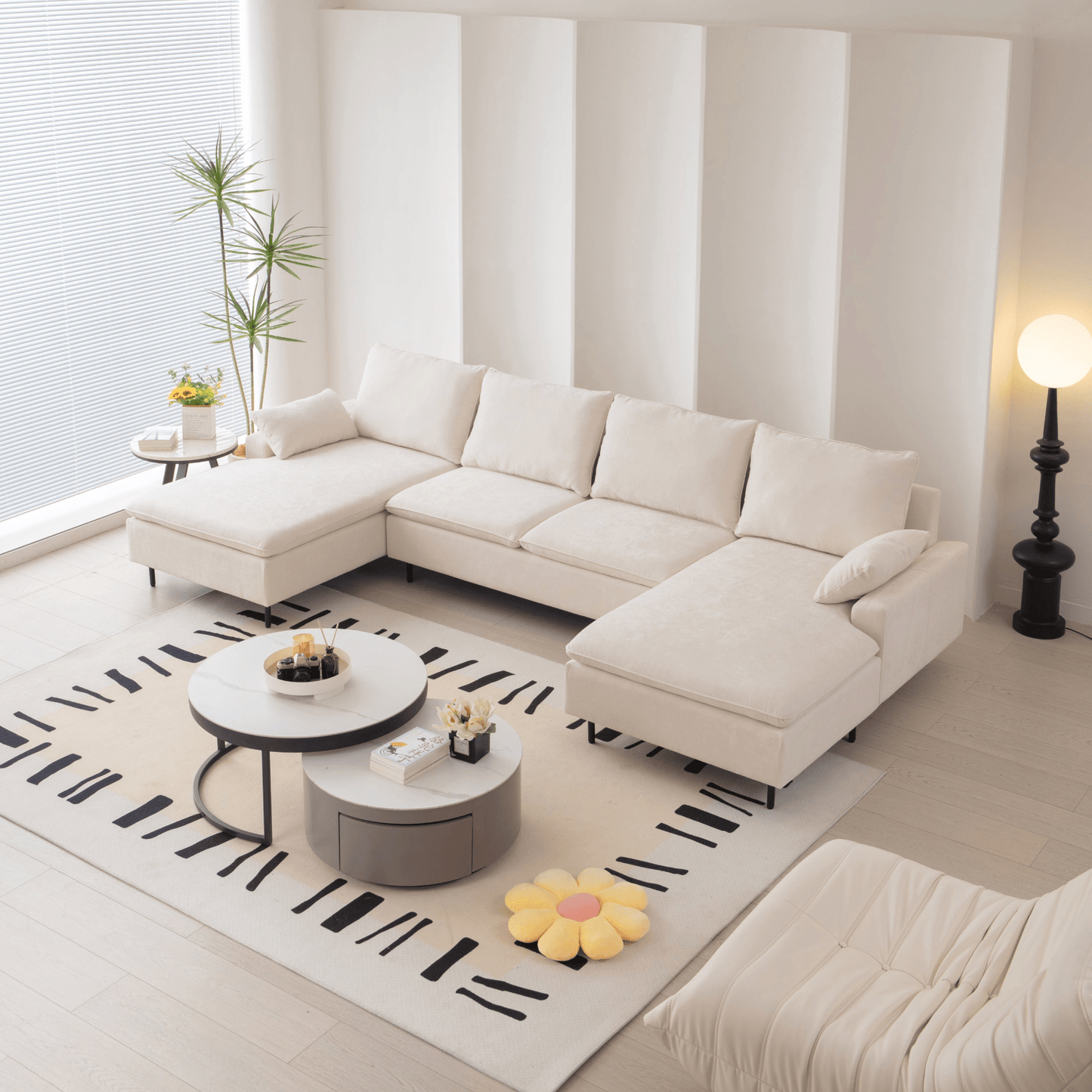 U - Shaped Linen Sectional Sofa with Double Chaises, Beige - Stylish and Versatile - CurtisJ Designs