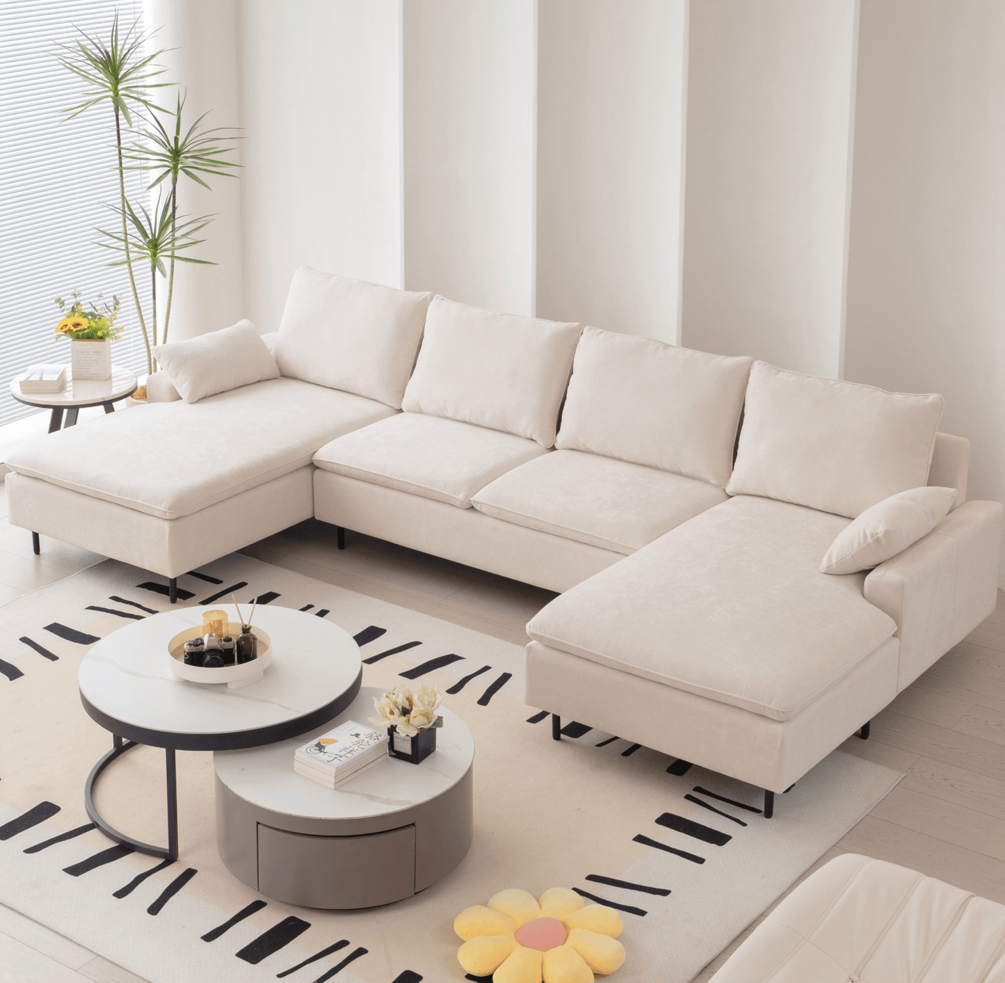 U - Shaped Linen Sectional Sofa with Double Chaises, Beige - Stylish and Versatile - CurtisJ Designs