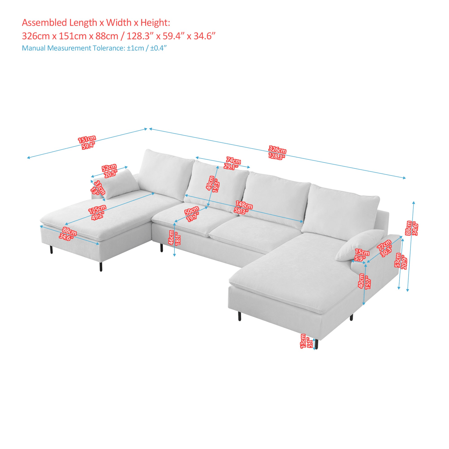 U - Shaped Linen Sectional Sofa with Double Chaises, Beige - Stylish and Versatile - CurtisJ Designs