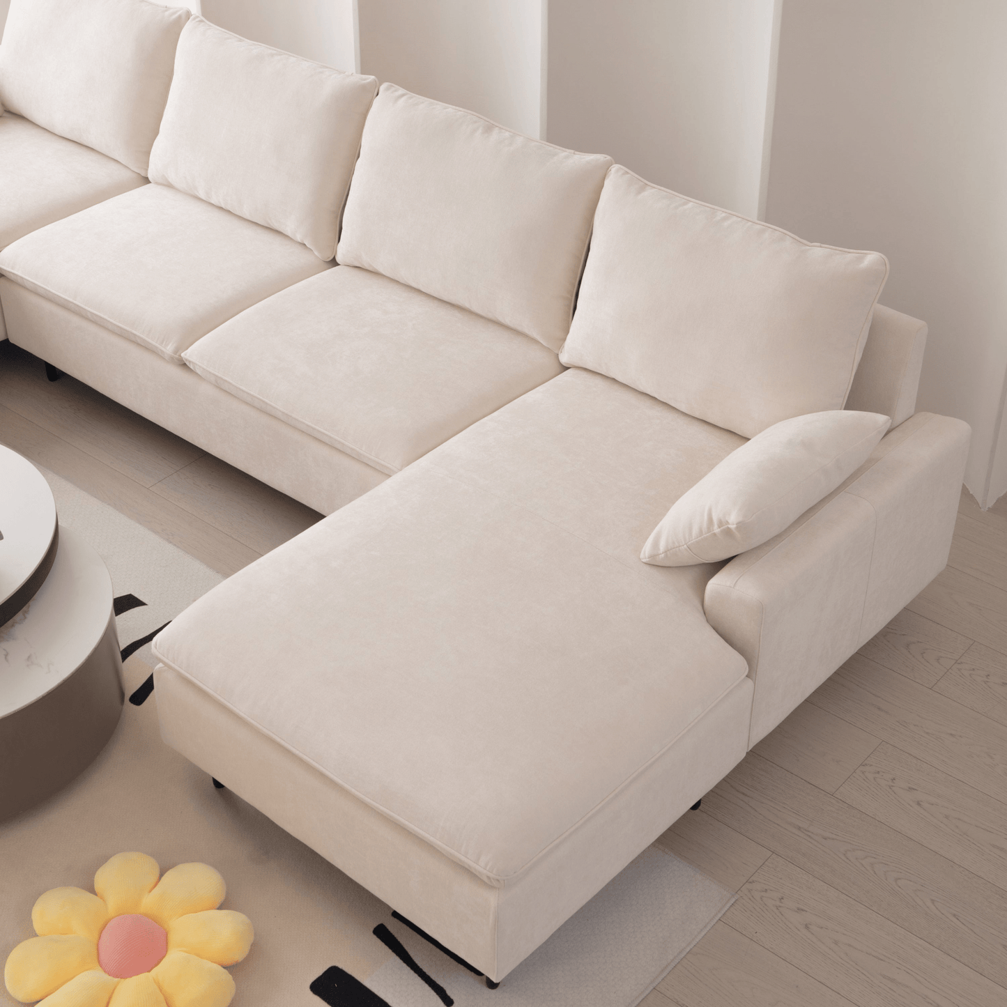 U - Shaped Linen Sectional Sofa with Double Chaises, Beige - Stylish and Versatile - CurtisJ Designs