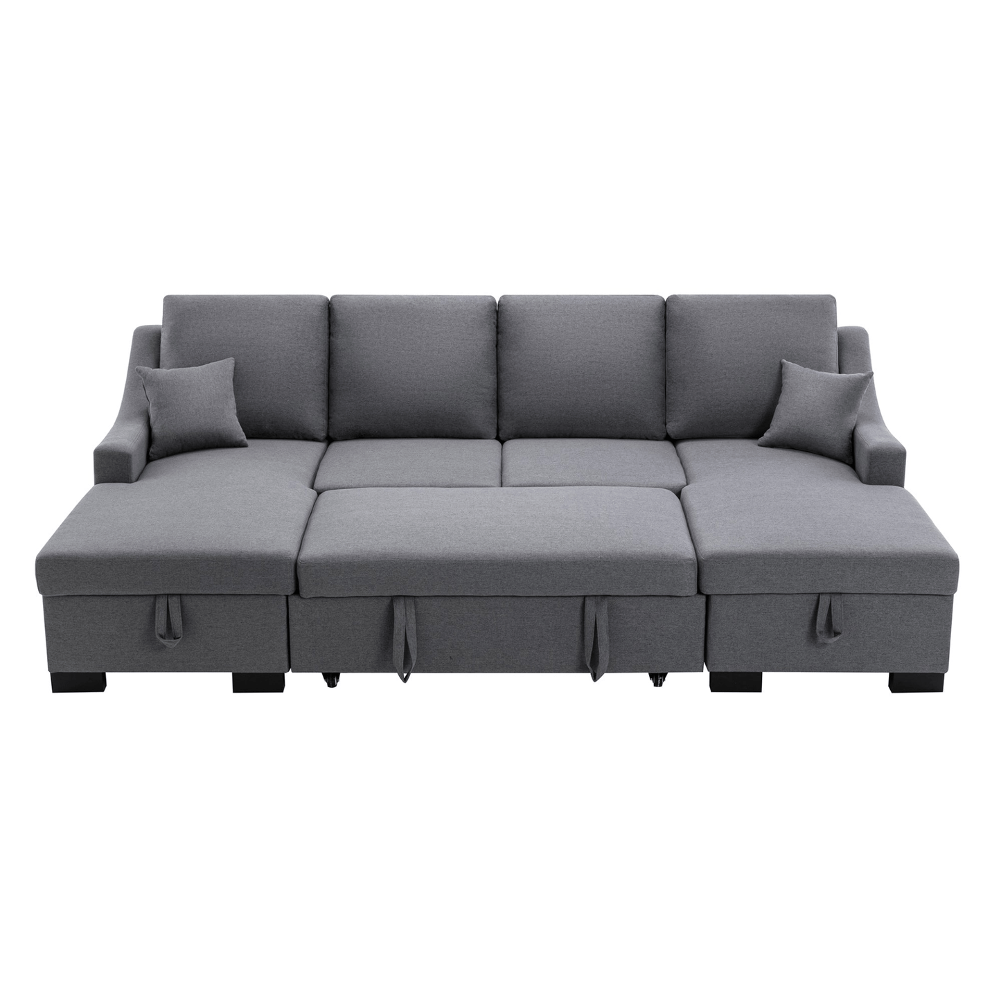 Upholstery Sleeper Sectional Sofa with Double Storage Spaces, 2 Tossing Cushions, Grey - CurtisJ Designs