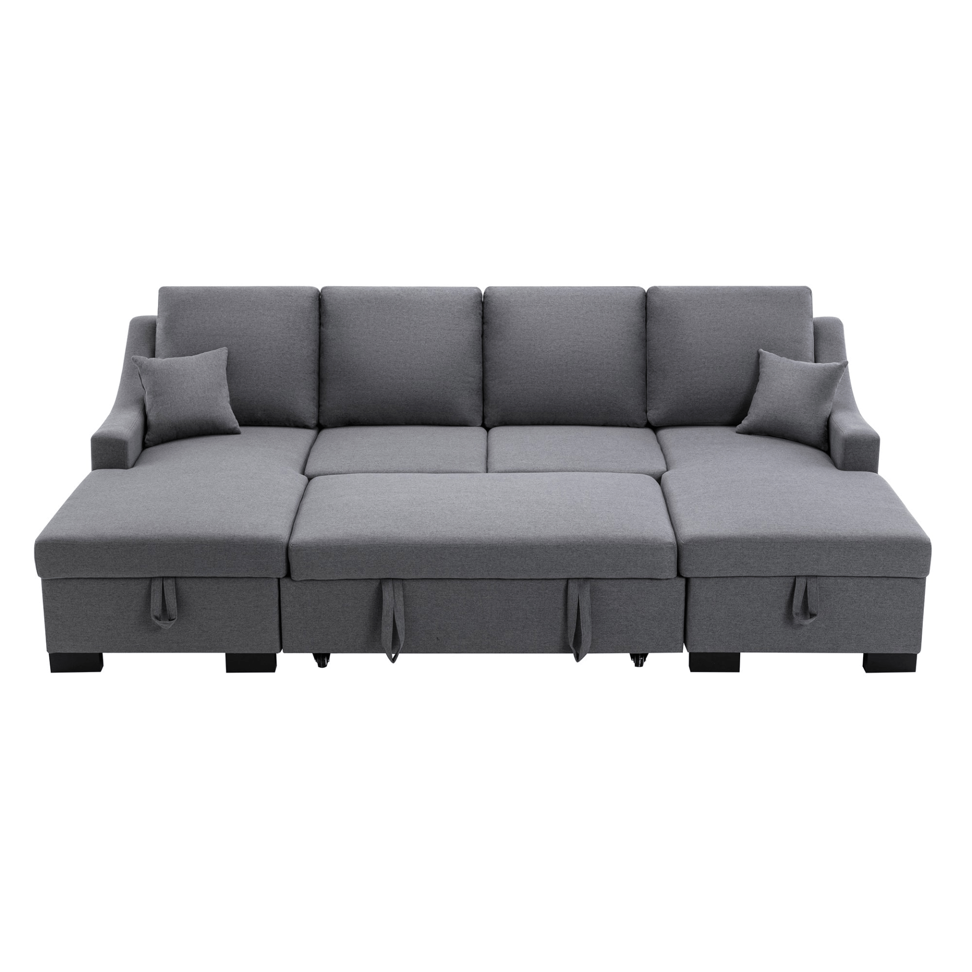 Upholstery Sleeper Sectional Sofa with Double Storage Spaces, 2 Tossing Cushions, Grey - CurtisJ Designs