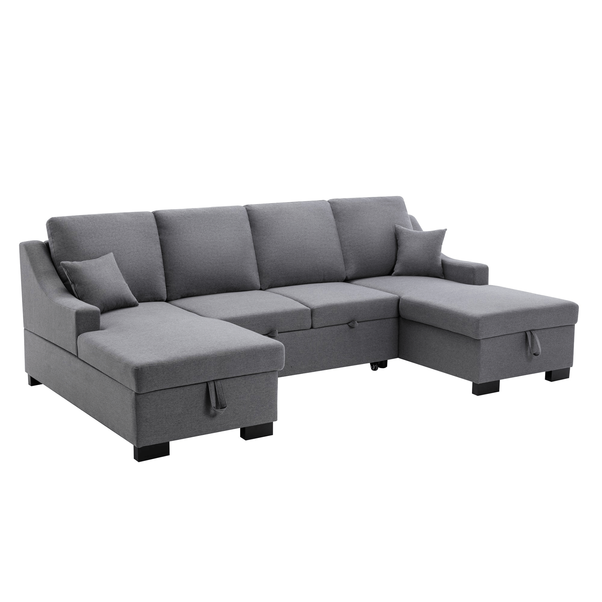 Upholstery Sleeper Sectional Sofa with Double Storage Spaces, 2 Tossing Cushions, Grey - CurtisJ Designs