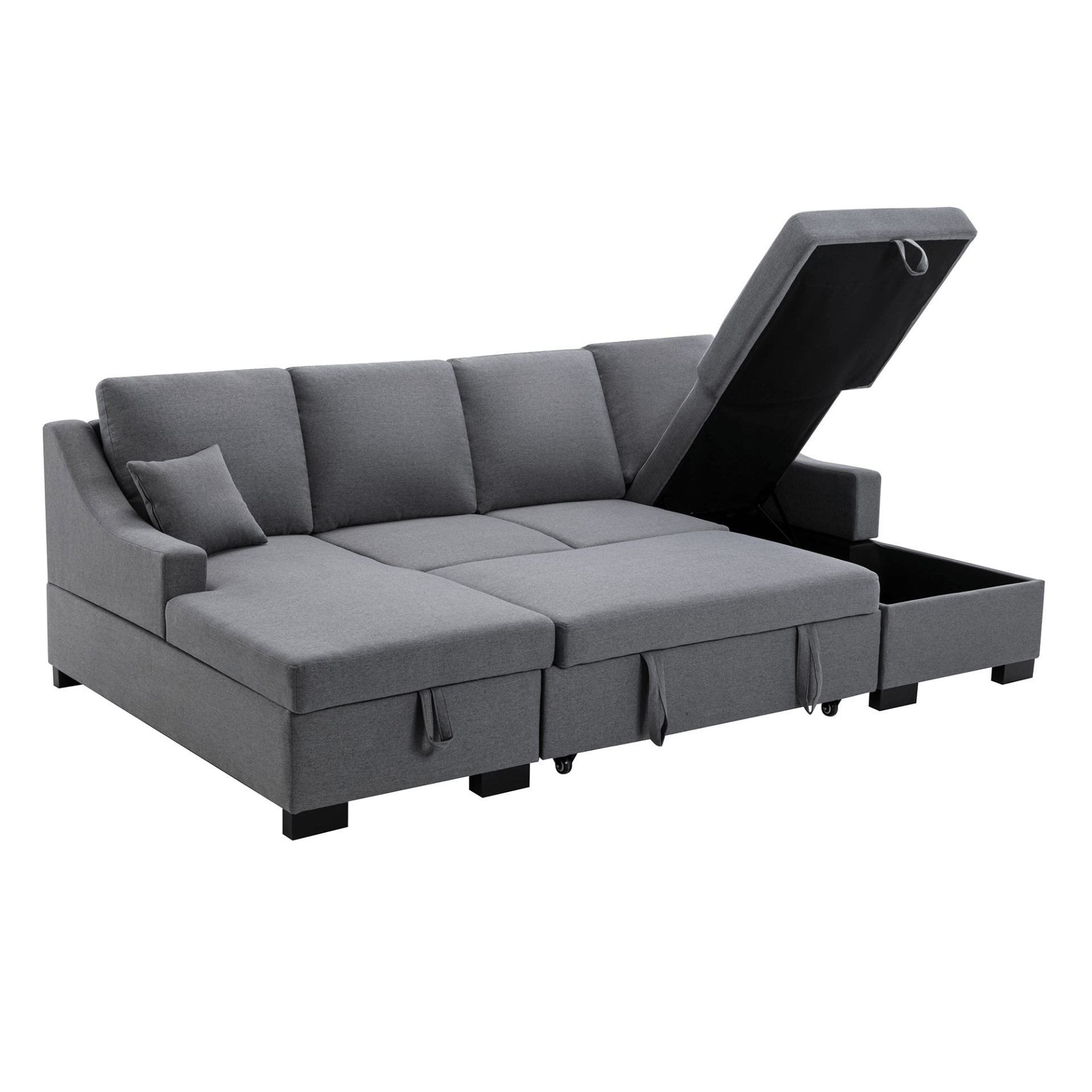 Upholstery Sleeper Sectional Sofa with Double Storage Spaces, 2 Tossing Cushions, Grey - CurtisJ Designs