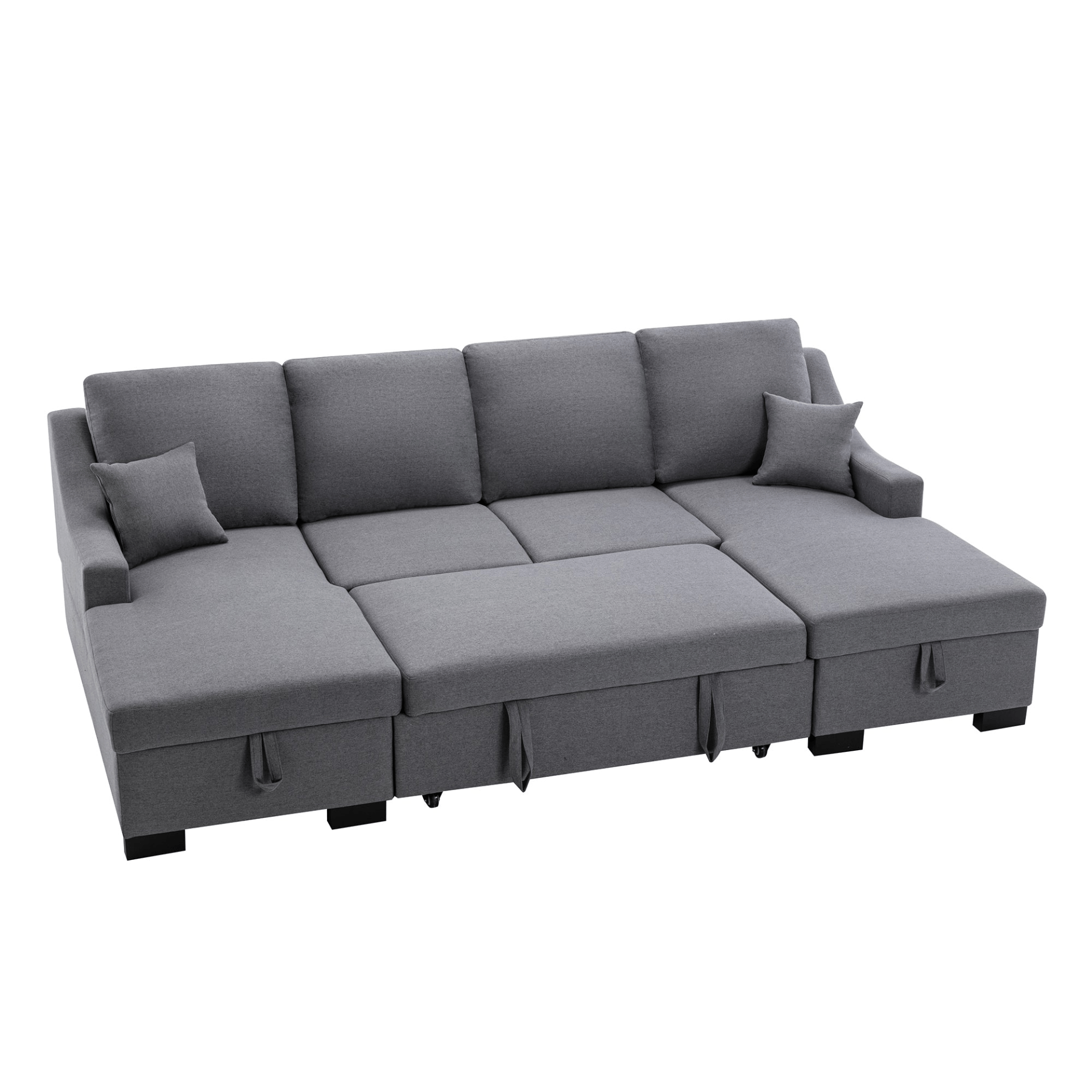 Upholstery Sleeper Sectional Sofa with Double Storage Spaces, 2 Tossing Cushions, Grey - CurtisJ Designs