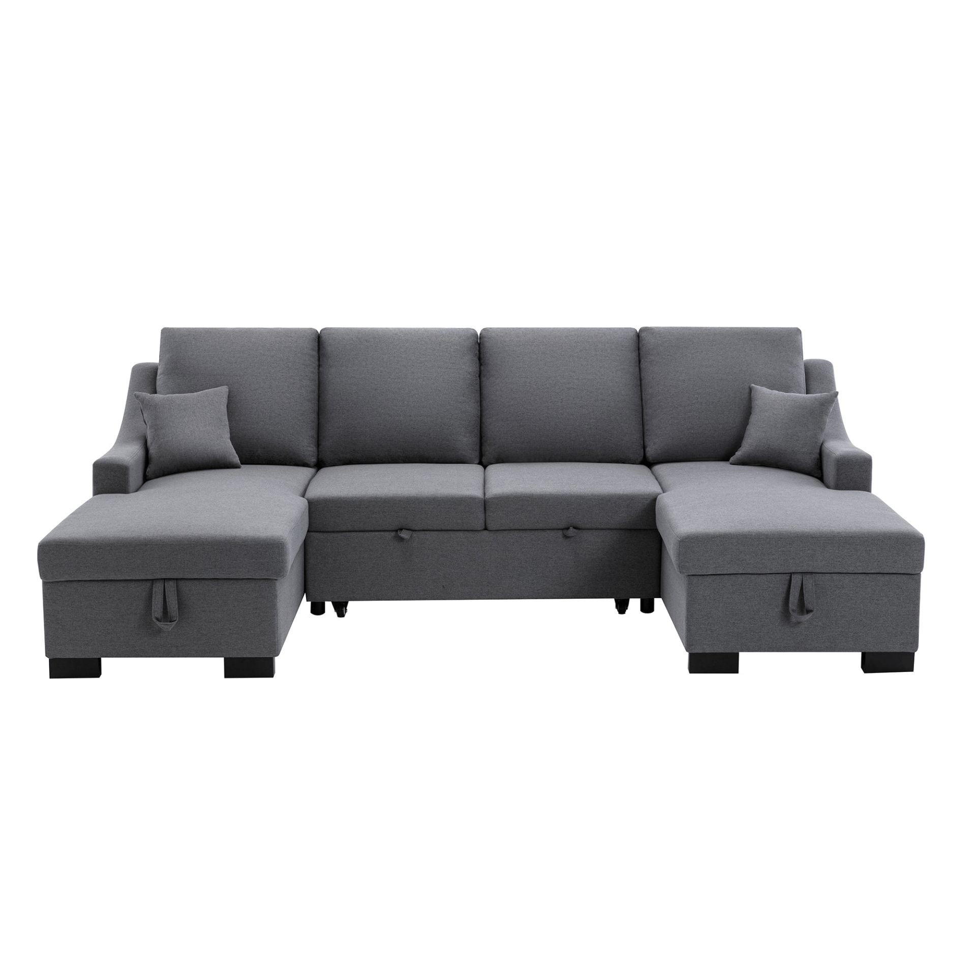 Upholstery Sleeper Sectional Sofa with Double Storage Spaces, 2 Tossing Cushions, Grey - CurtisJ Designs