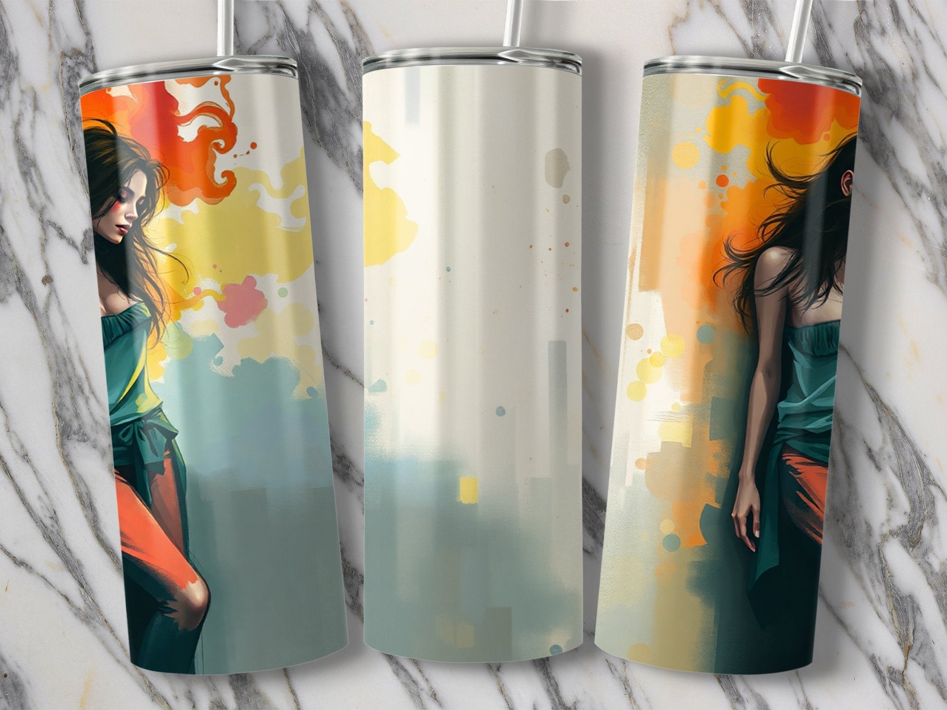 Vibrant Abstract Art with Stylish Women Aesthetic Tumblers - CurtisJ Designs