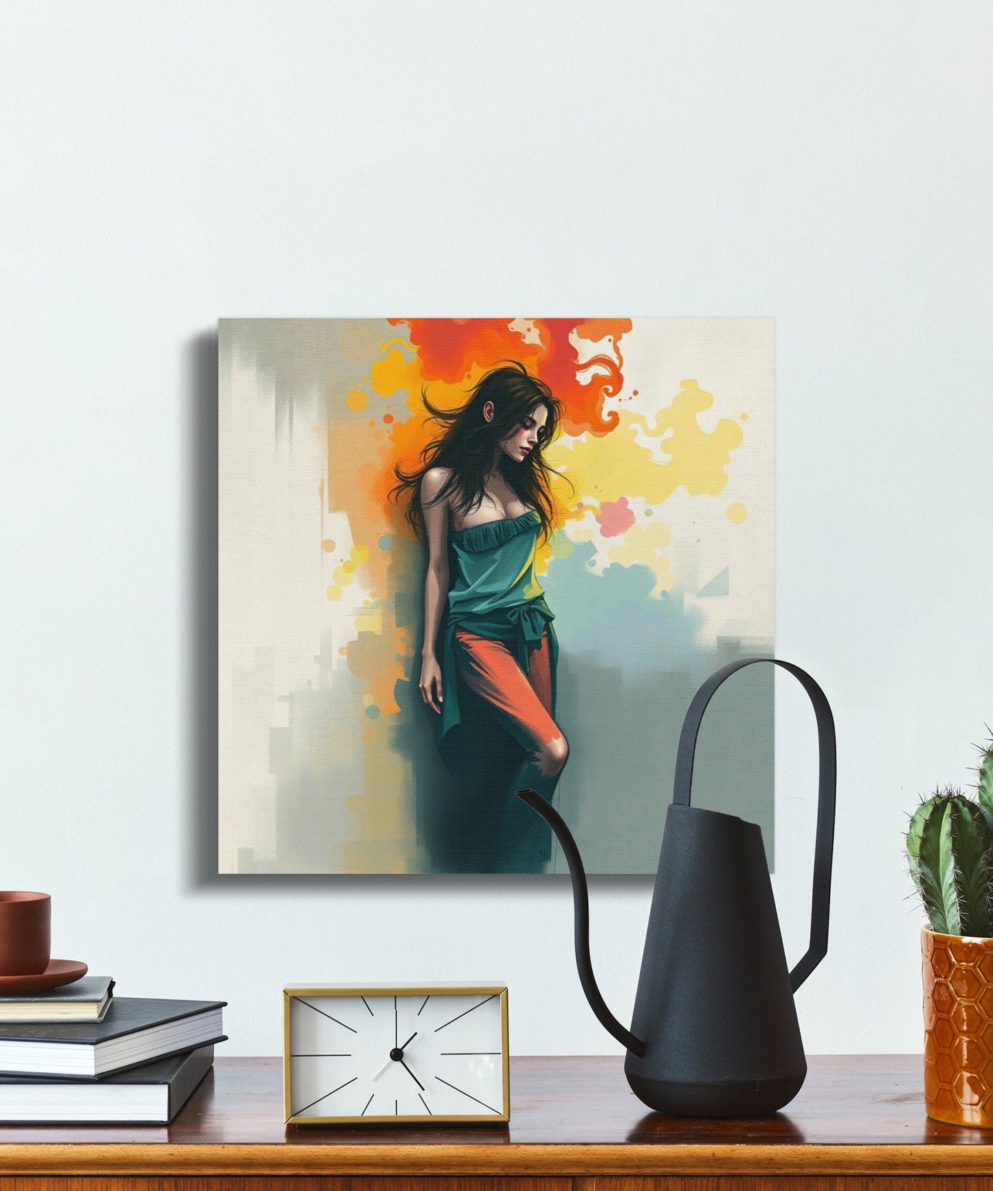 Vibrant Abstract Art Woman with Colorful Background Canvas - CurtisJ Designs