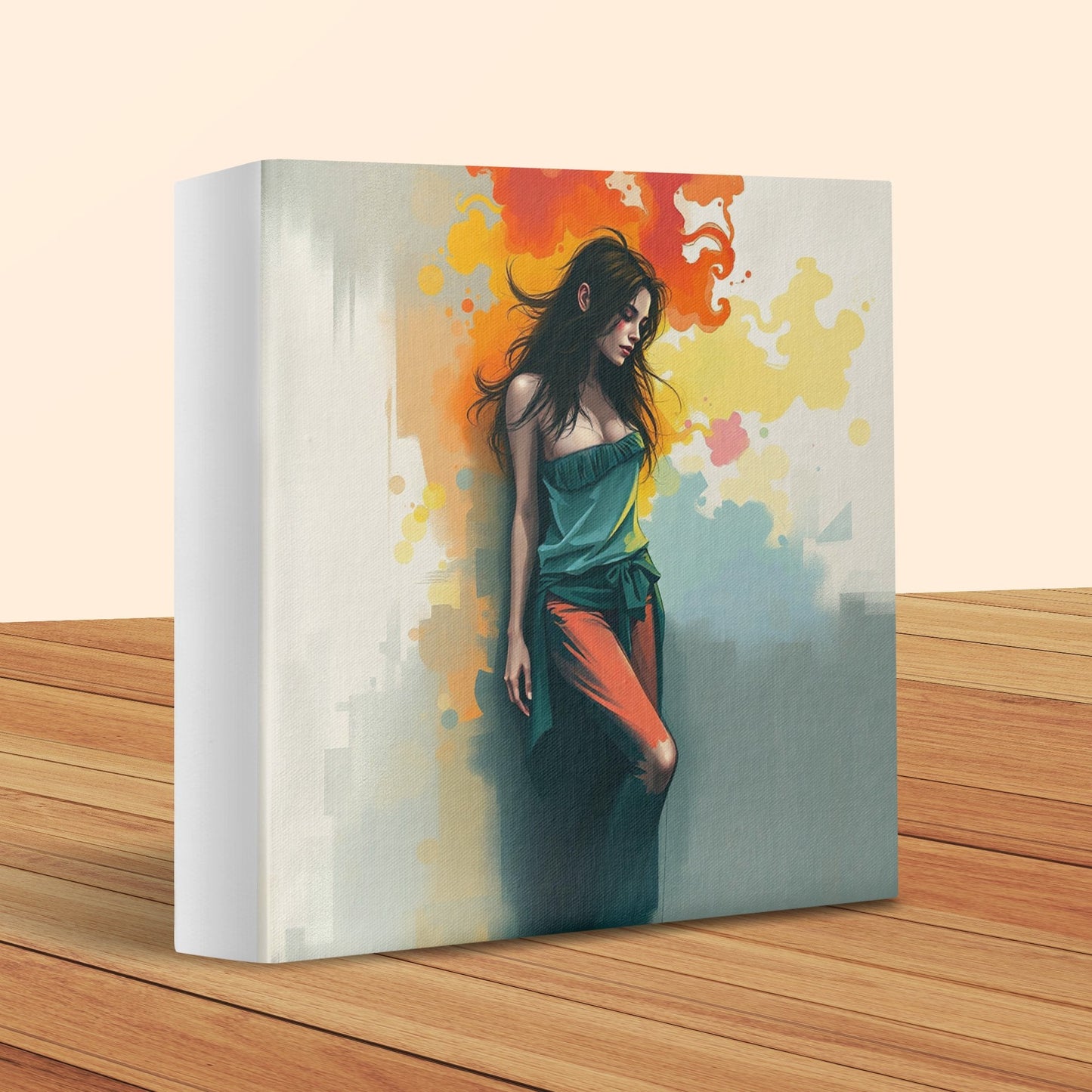 Vibrant Abstract Art Woman with Colorful Background Canvas - CurtisJ Designs